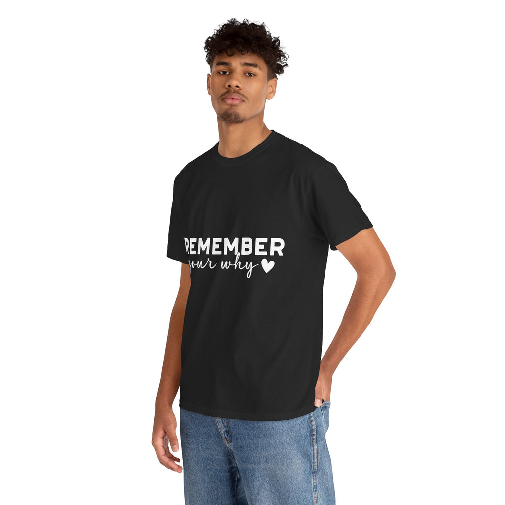 Remember Your Why Tee — Minimalist Heart Motivational Unisex Cotton Tshirt