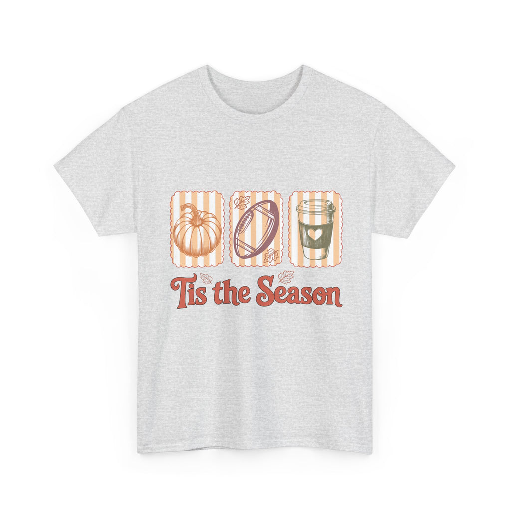 Tis the Season Pumpkin, Football & Coffee Fall Unisex Cotton T-Shirt