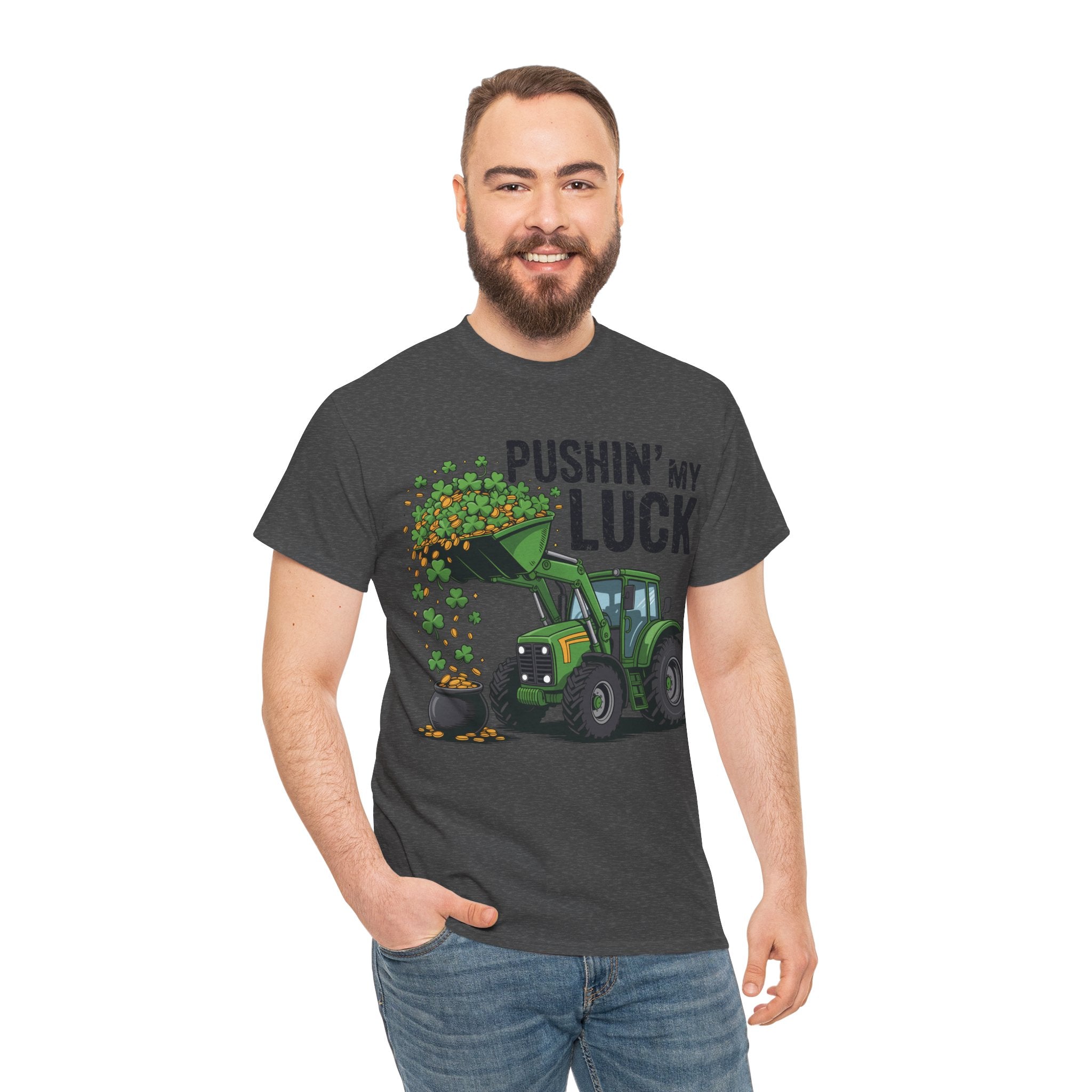 Pushin' My Luck Shamrock Tractor Tee — St. Patrick's Day Unisex Cotton T-Shirt
