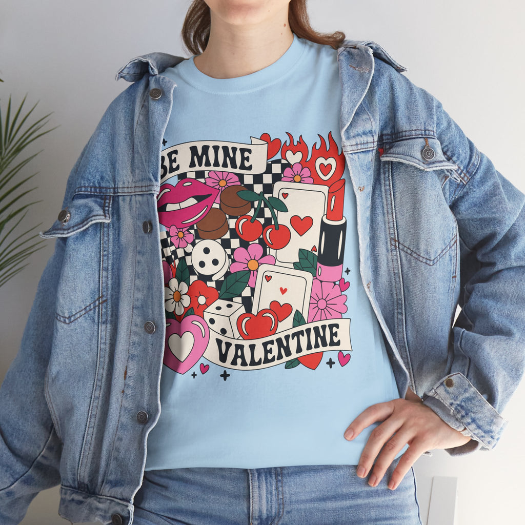 Be Mine Valentine Pop-Art Tee — Lips, Cherries & Retro Valentine Collage...Unisex Cotton Tee