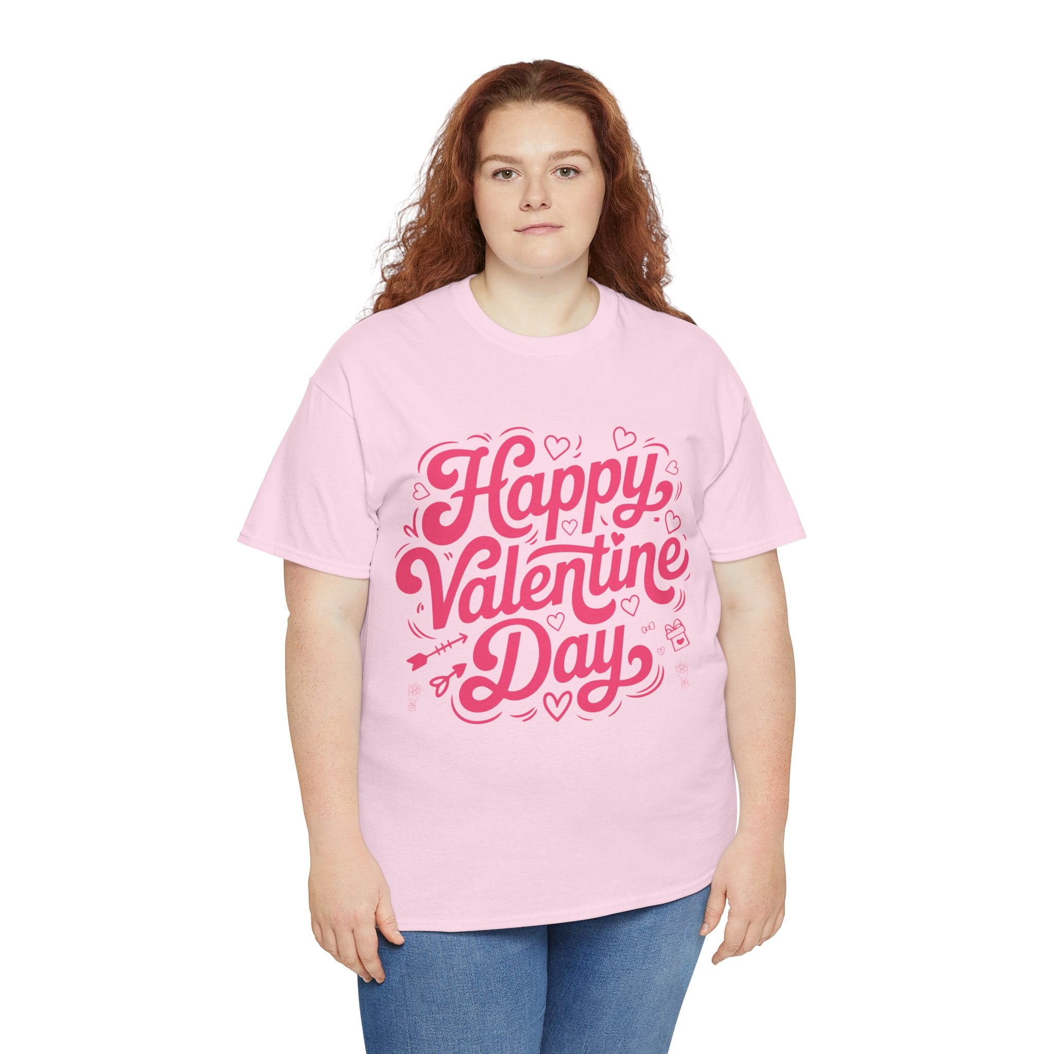 Happy Valentine Day Tee — Pink Heart & Love Icons Valentine's Unisex Cotton Shirt