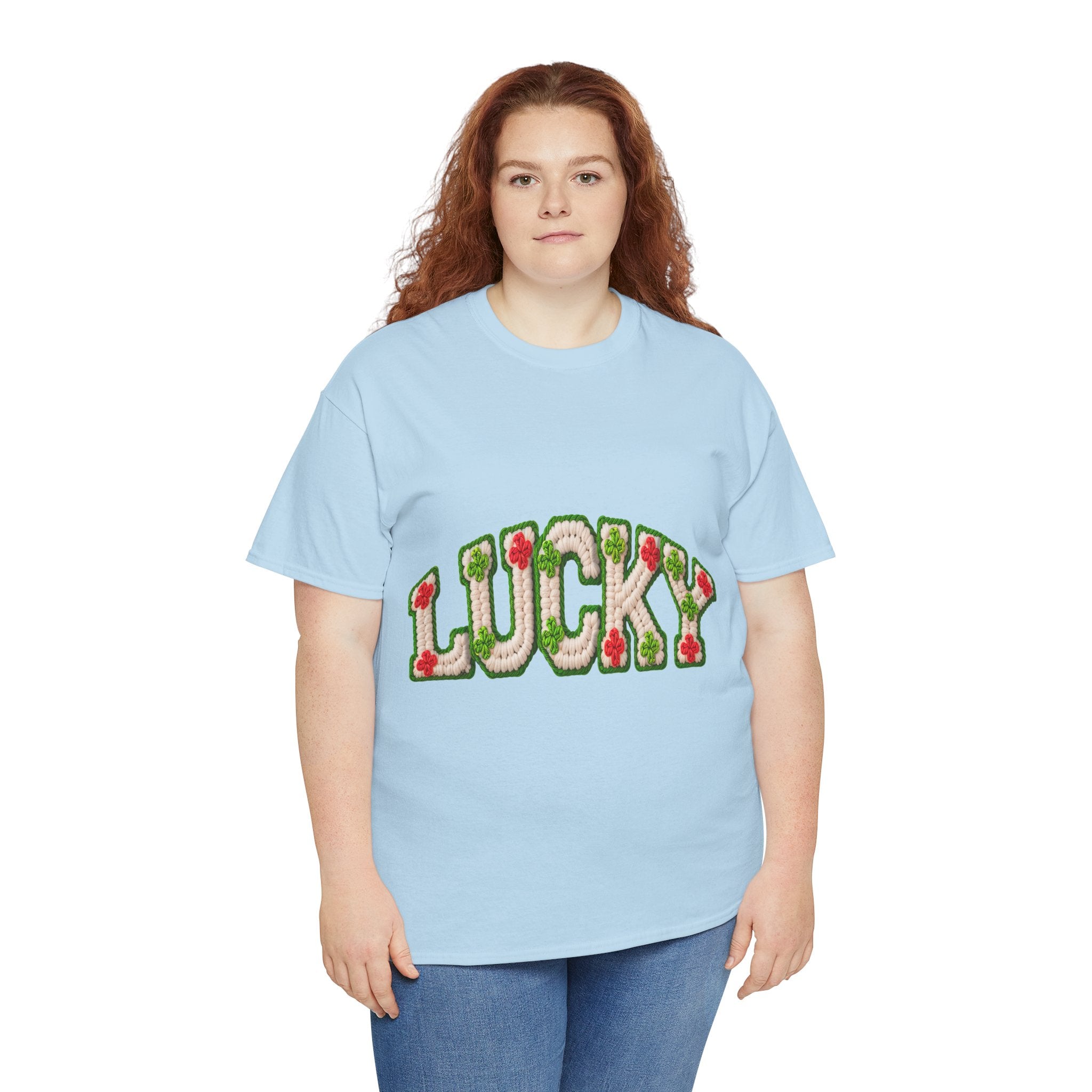 Lucky Crochet Clover T-Shirt — Faux-Yarn Embroidered St. Patrick’s Unisex Cotton Tee