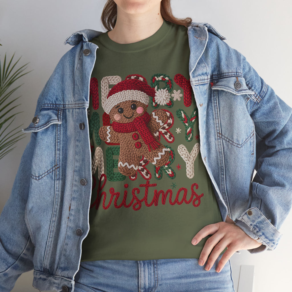 Merry Merry Merry Christmas Gingerbread Unisex Cotton Tee