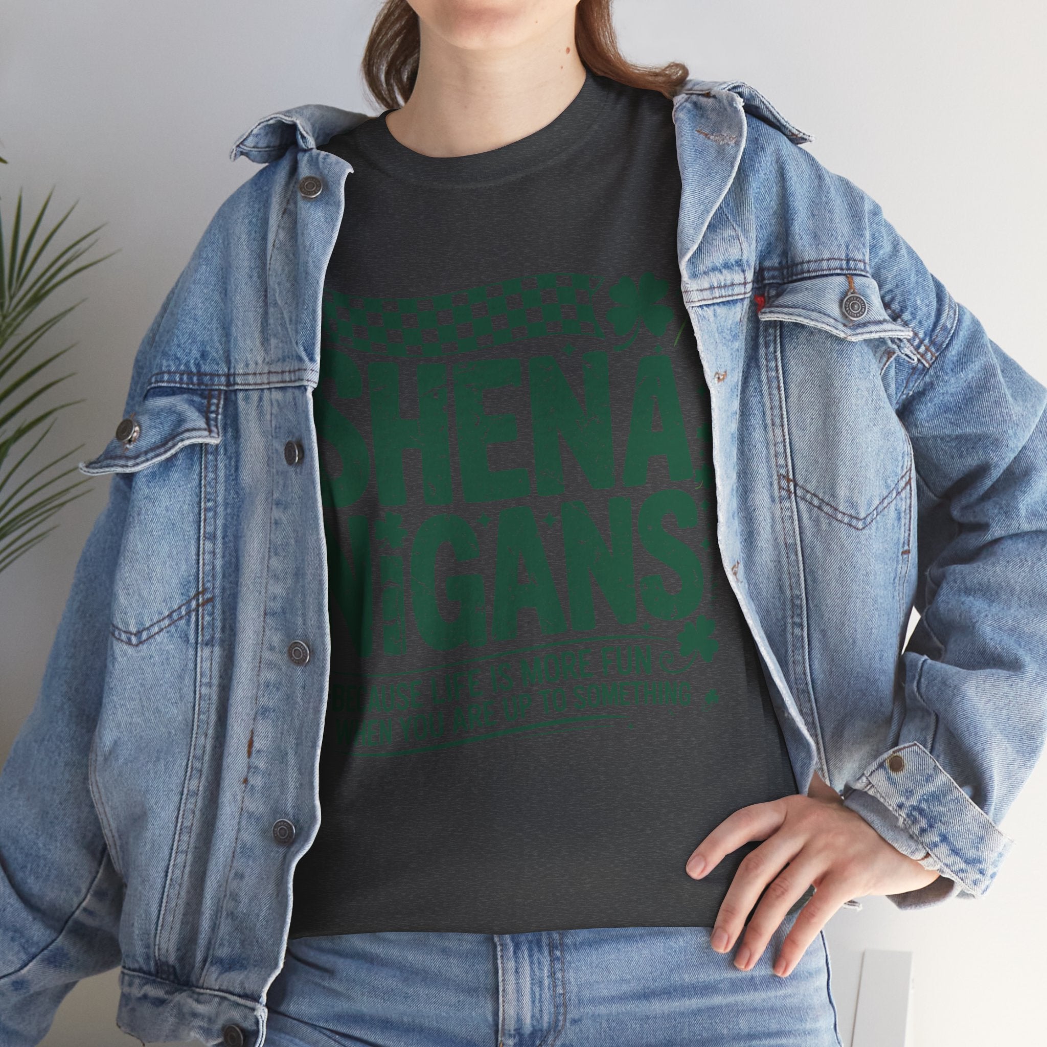 Shenanigans Clover Tee — Bright Green St. Patrick’s Day Shirt with Checkered Flag Unisex Cotton Tee