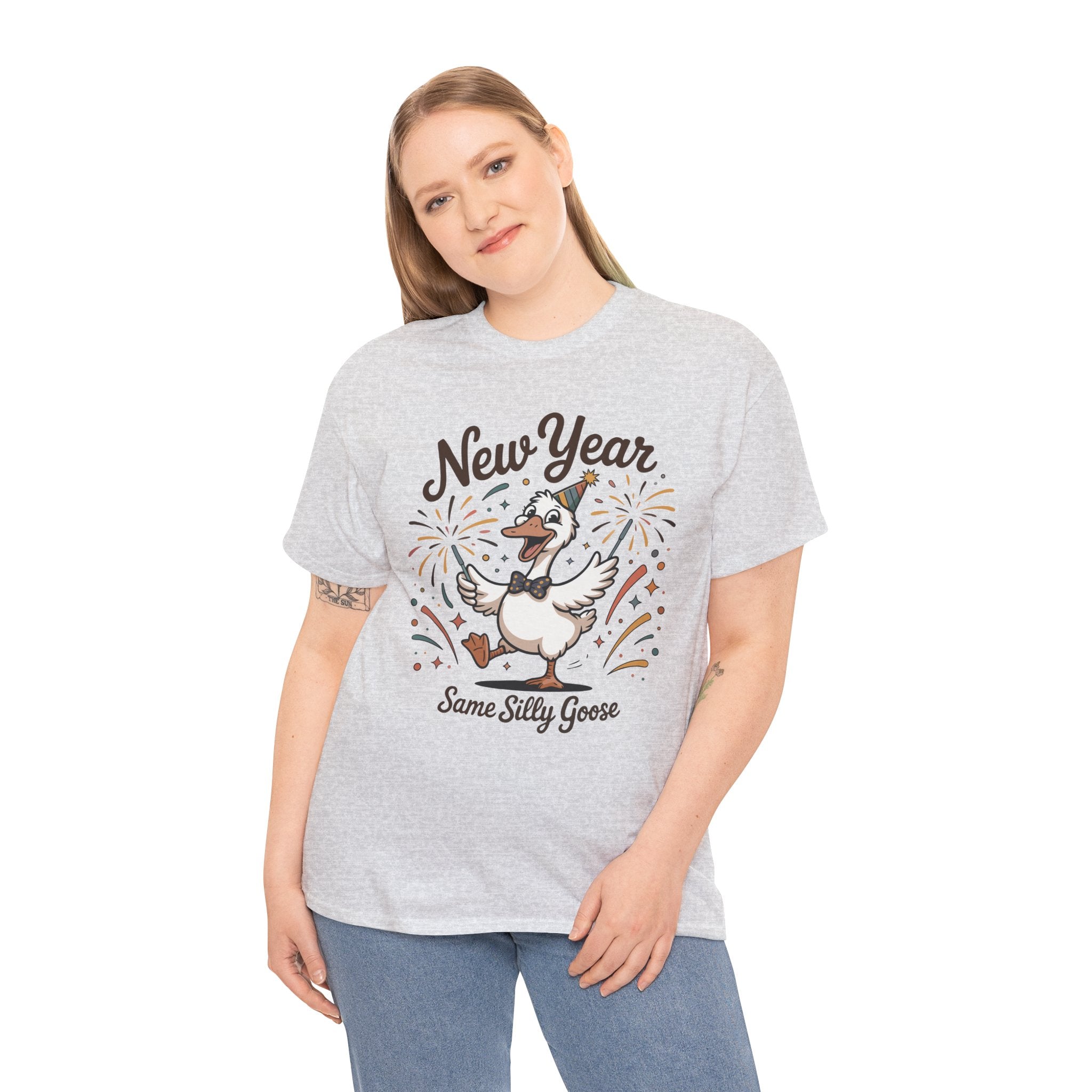New Year Same Silly Goose T-Shirt — Party Goose Graphic Unisex Cotton Tee