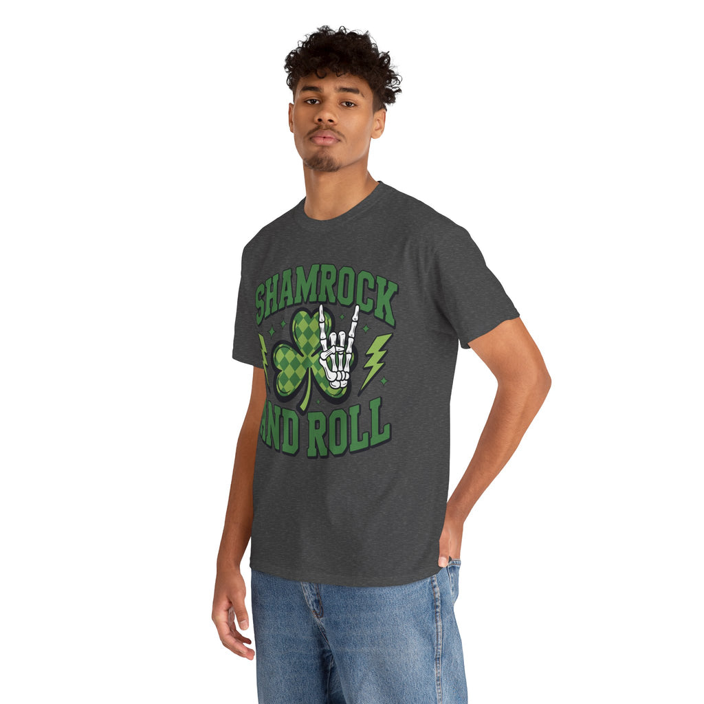 Shamrock and Roll Tee — Skeleton Hand & Lightning St. Patrick’s Rock Unisex Cotton Shirt