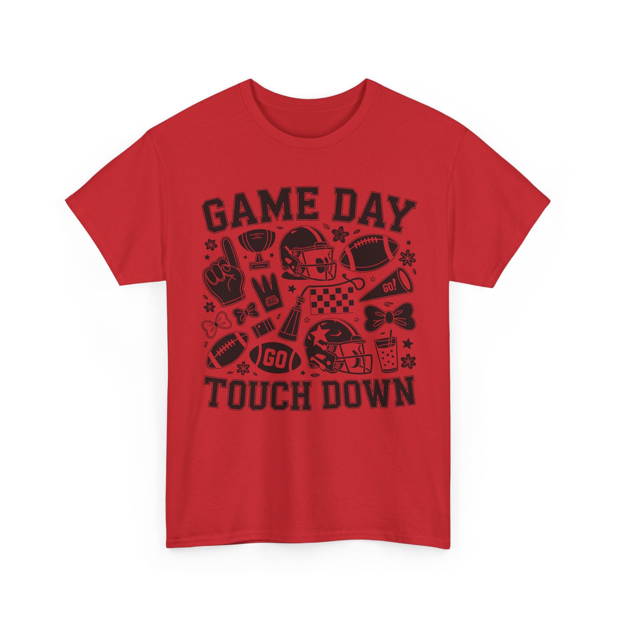 Game Day Touch Down Football T‑Shirt — Helmet & Cheer Monochrome Design Unisex Cotton Tee
