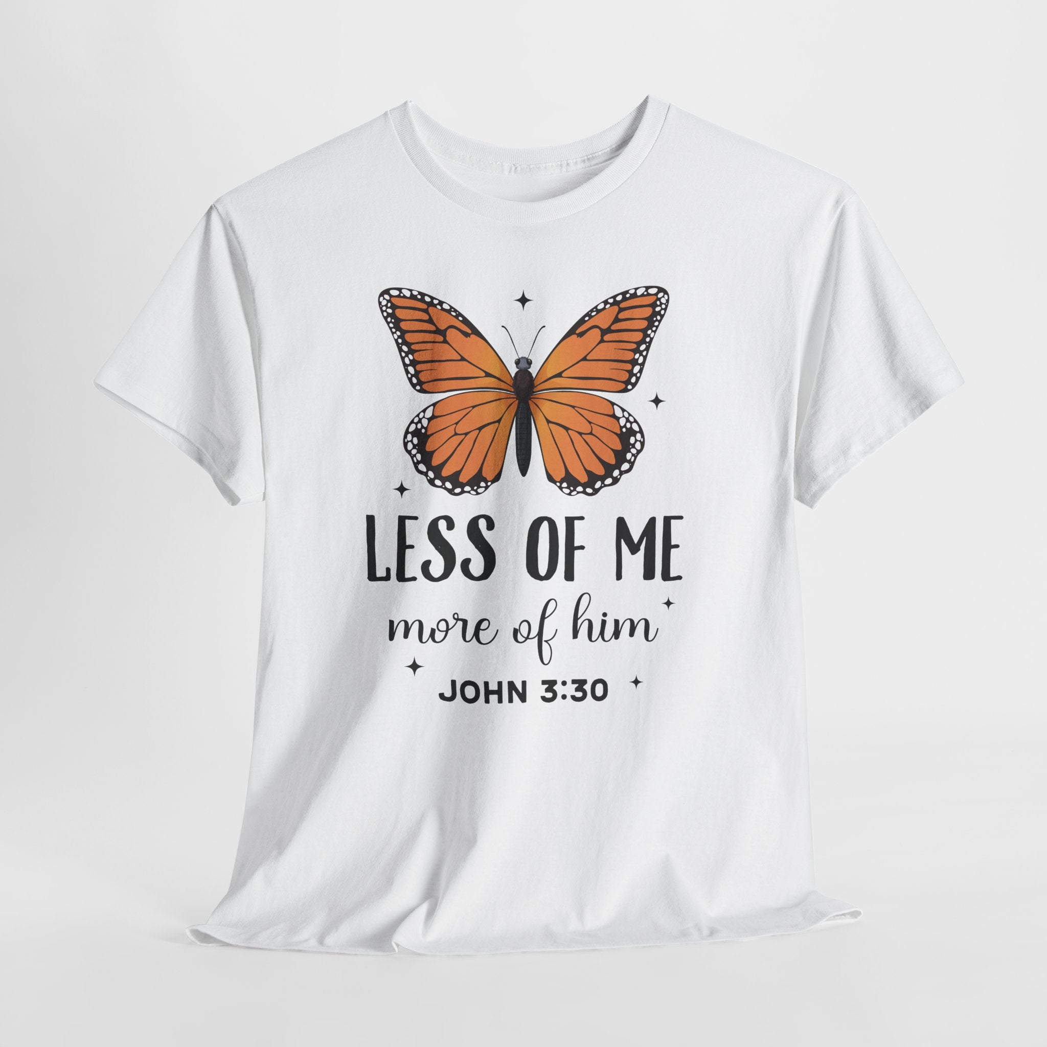 Monarch Butterfly Tee — "Less of Me, More of Him" Christian Unisex cotton T‑Shirt