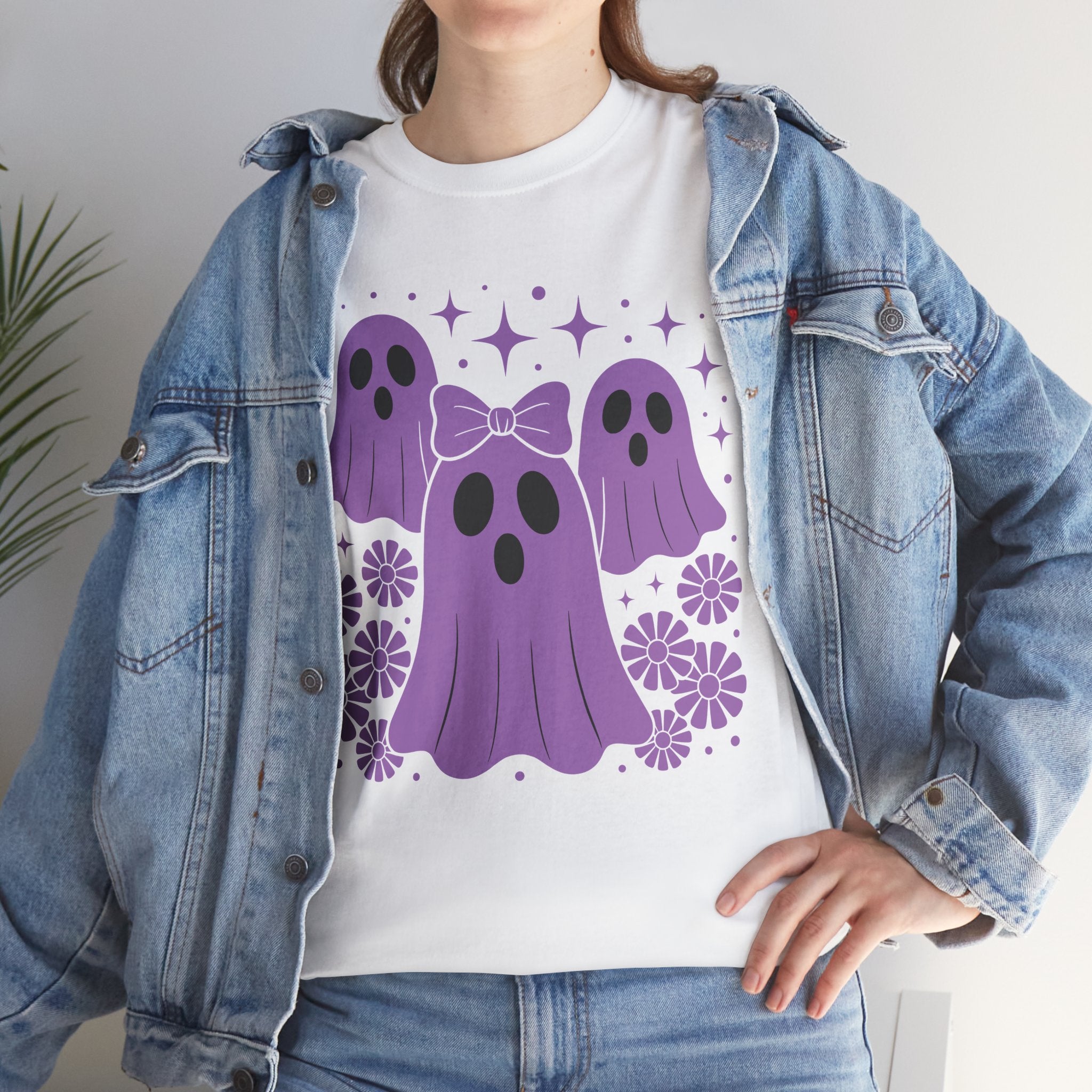 Purple Ghost Halloween Unisex Cotton Tee