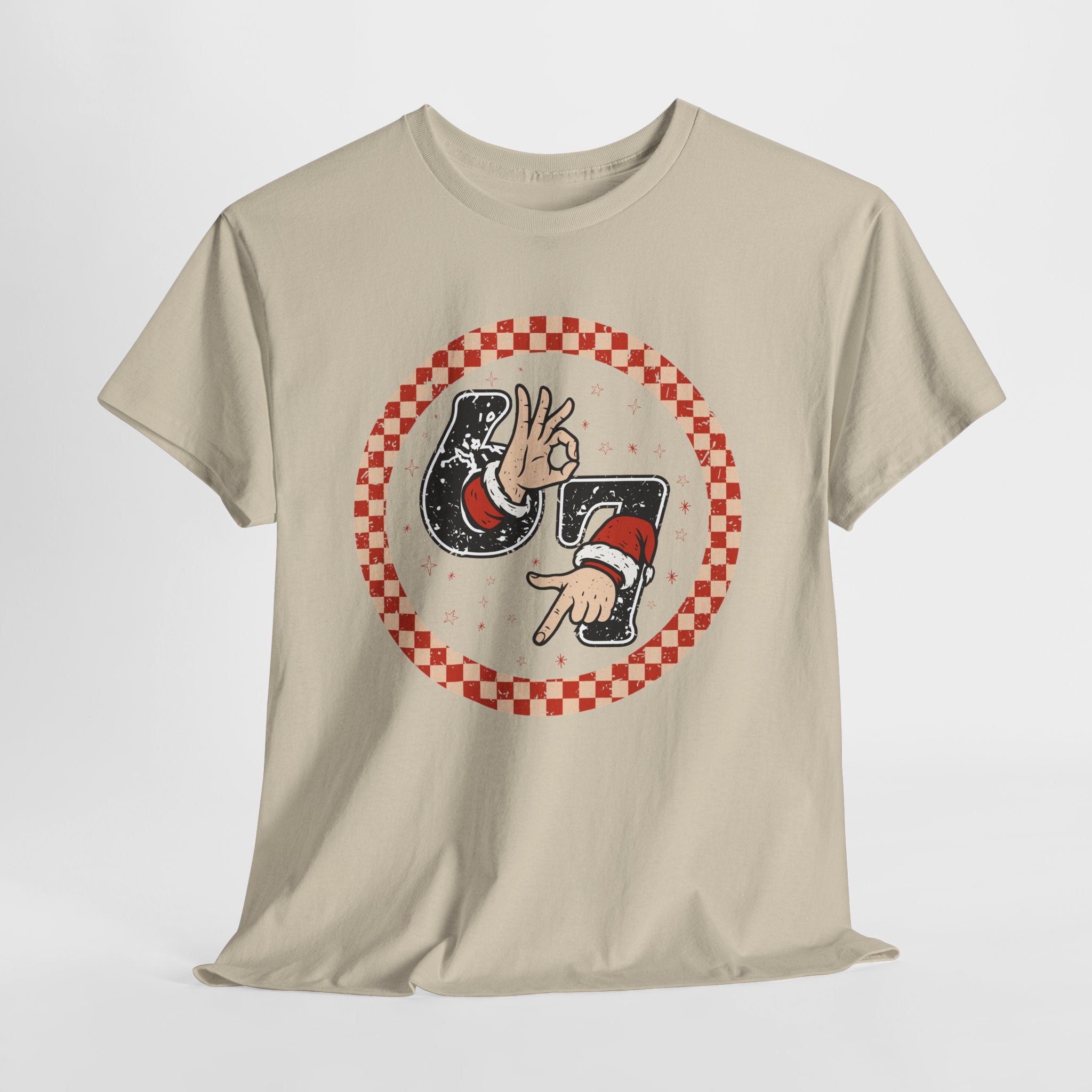 Retro Christmas Tee — Santa '67' & 'Y'all' Red Checkered Graphic.Unisex Cotton Tee