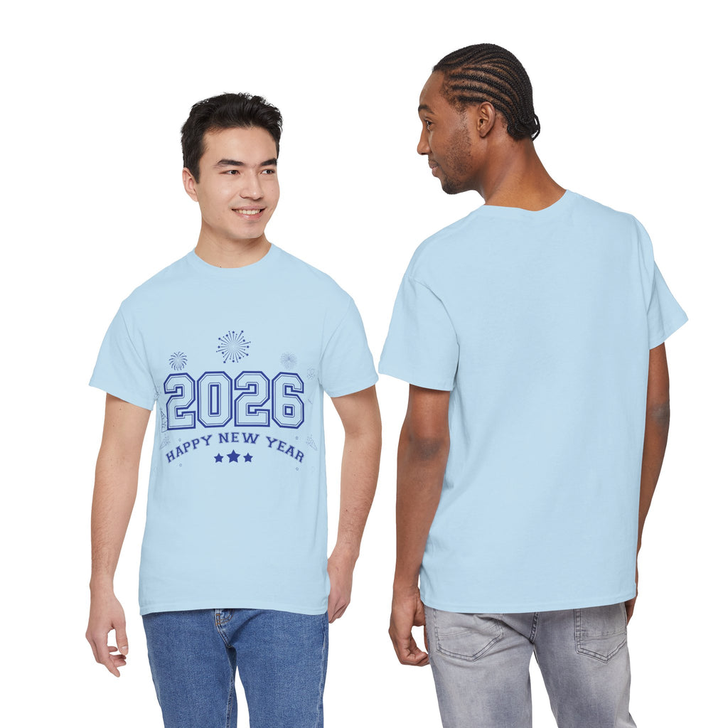 Happy New Year 2026 Varsity Tee — Fireworks & Confetti Celebration Unisex Cotton Tee