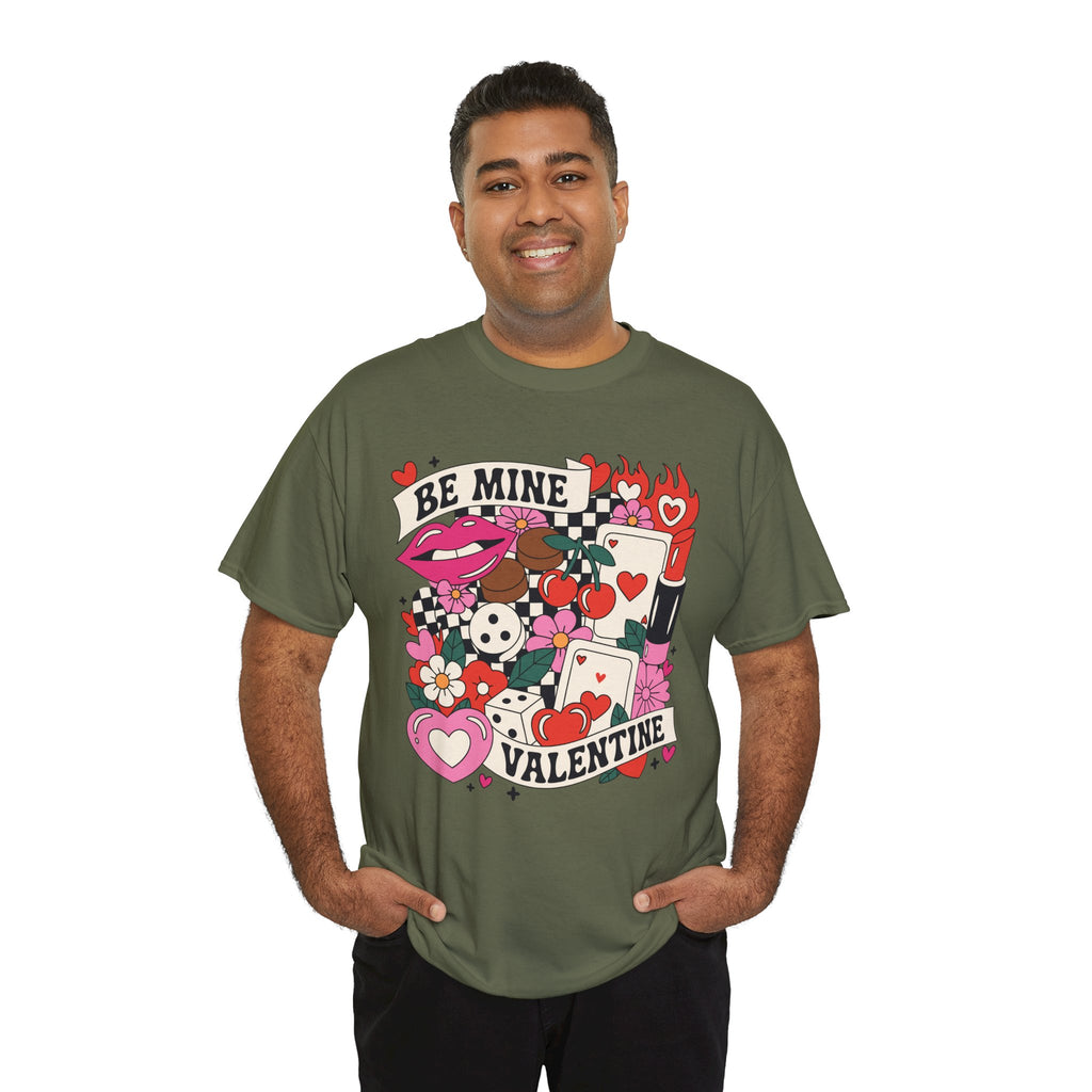 Be Mine Valentine Pop-Art Tee — Lips, Cherries & Retro Valentine Collage...Unisex Cotton Tee