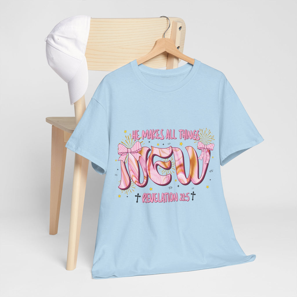 Christian Marble Tee — “He Makes All Things New” (Revelation 21:5)... Unisex Cotton Tee