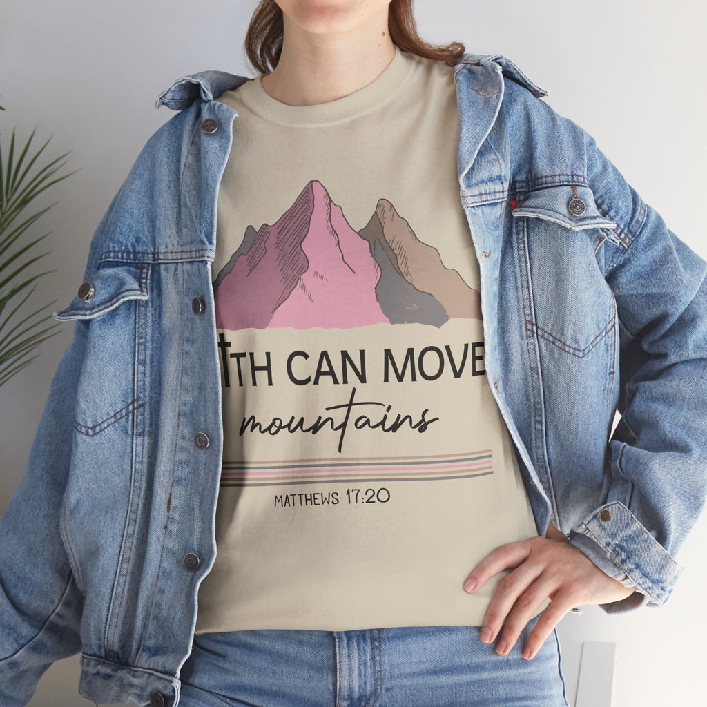 Faith Can Move Mountains Mountain Tee — Pastel Inspirational Christian Unisex Cotton T-Shirt