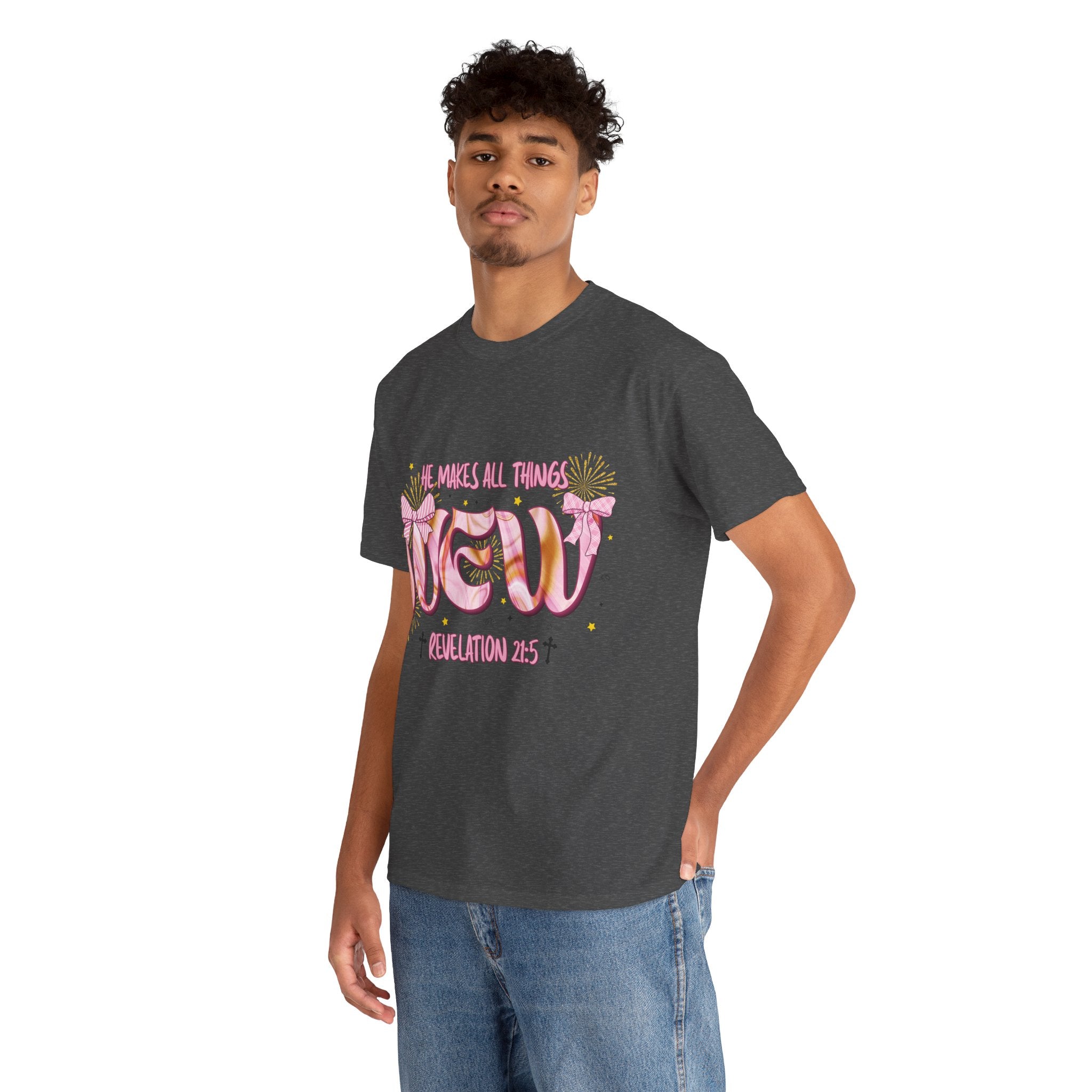 Christian Marble Tee — “He Makes All Things New” (Revelation 21:5)... Unisex Cotton Tee