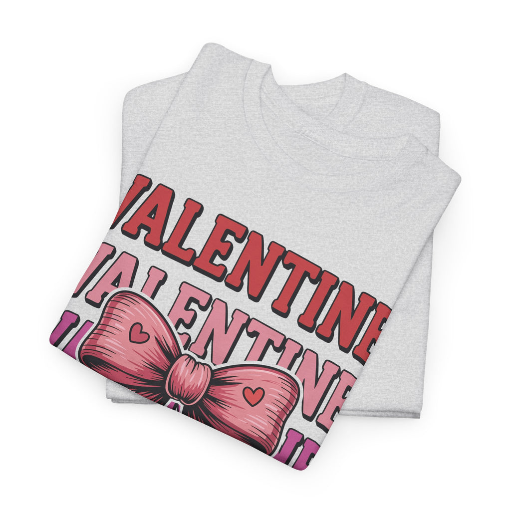 Valentine Vibes T-Shirt — Pink Bow Heart Graphic Unisex Cotton Tee