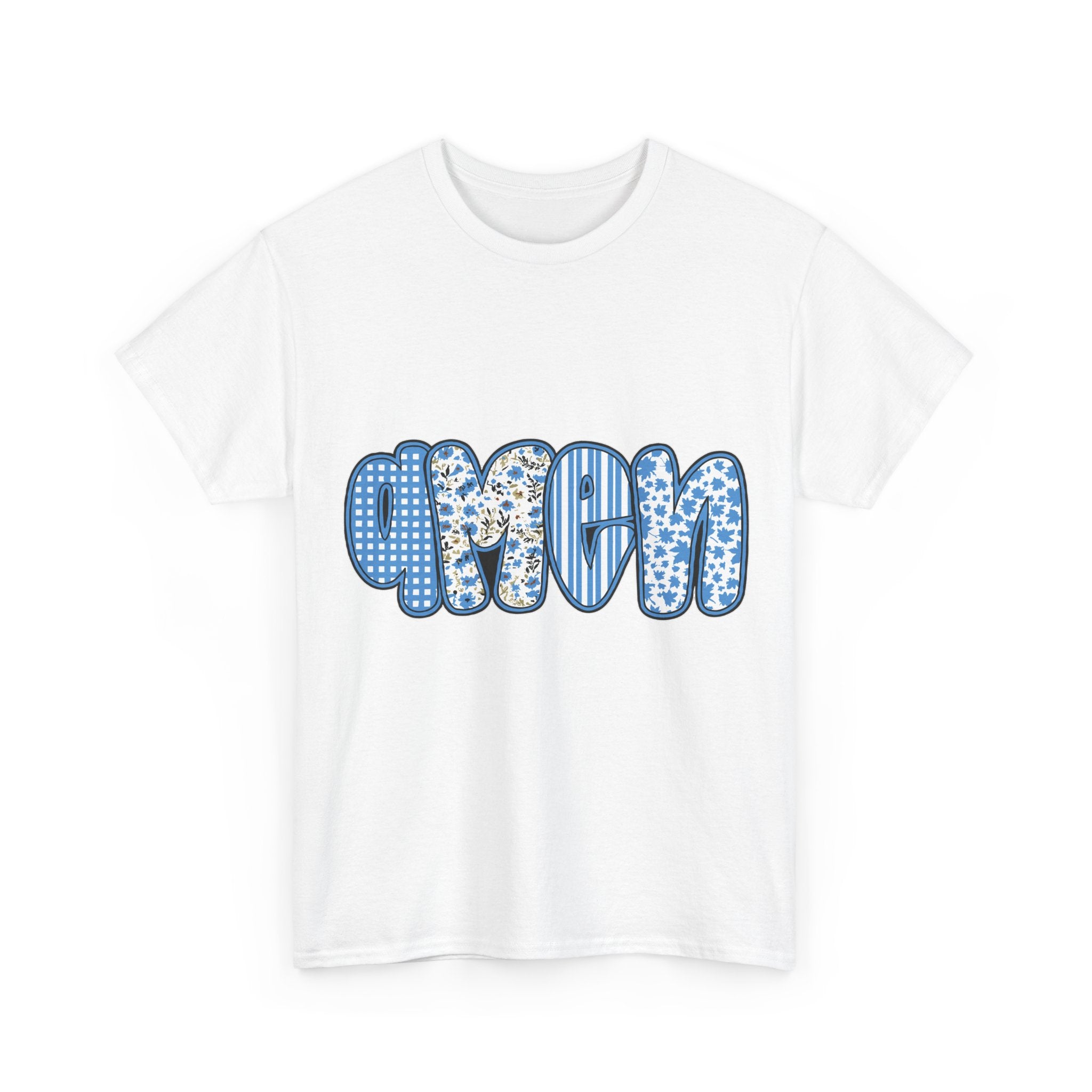 Amen Blue Floral Tee — Decorative Floral Lettering Christian Shirt Unisex Cotton Tee