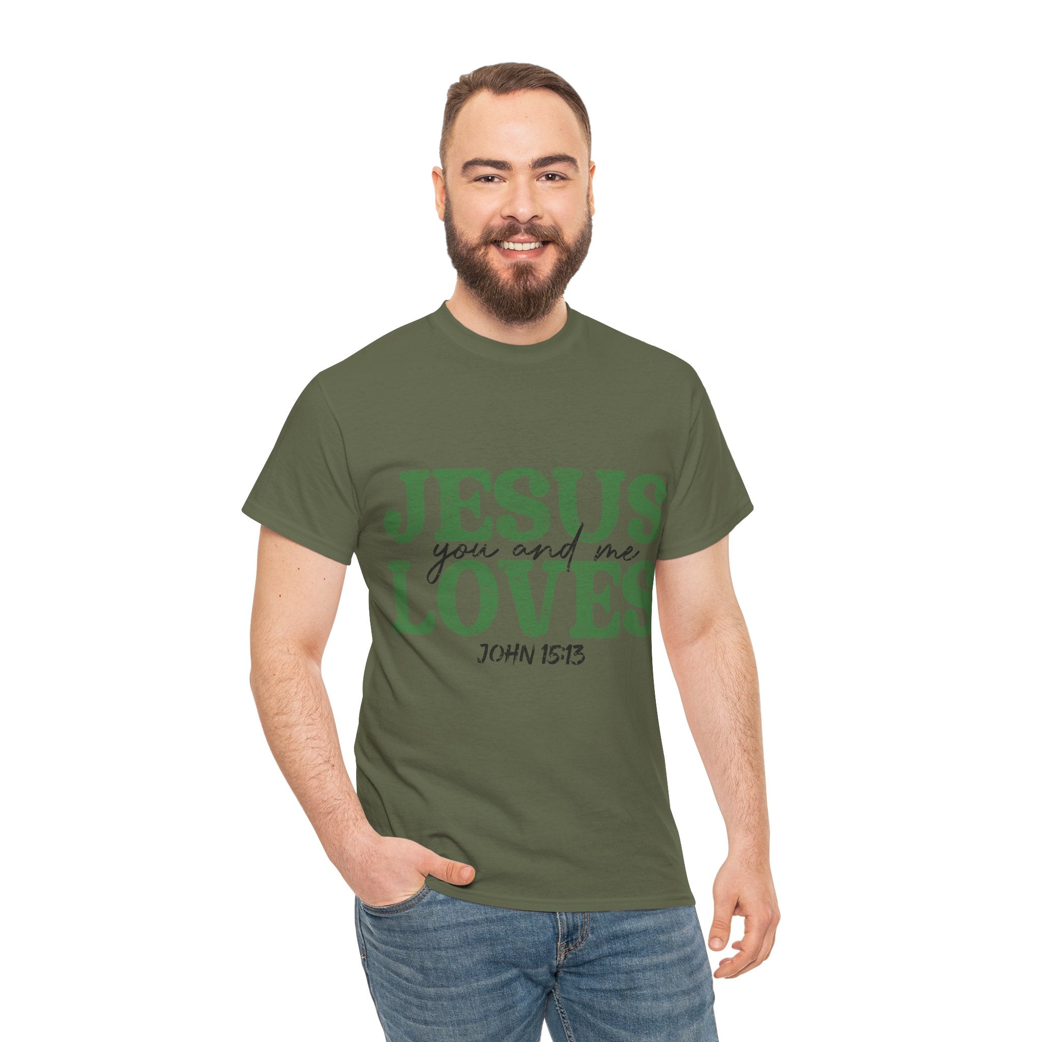 Jesus Loves Vintage Tee — Green Retro Christian Unisex Cotton T-Shirt
