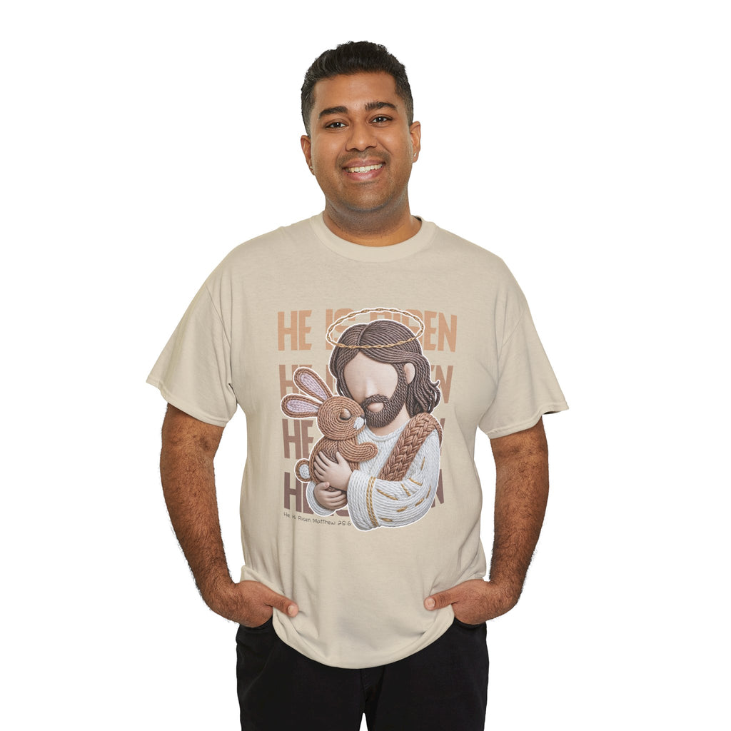 He Is Risen Matthew 28:6 Jesus With Lamb Unisex Cotton T-Shirt