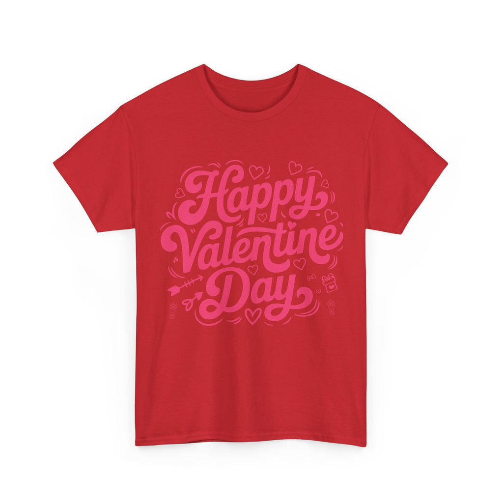 Happy Valentine Day Tee — Pink Heart & Love Icons Valentine's Unisex Cotton Shirt