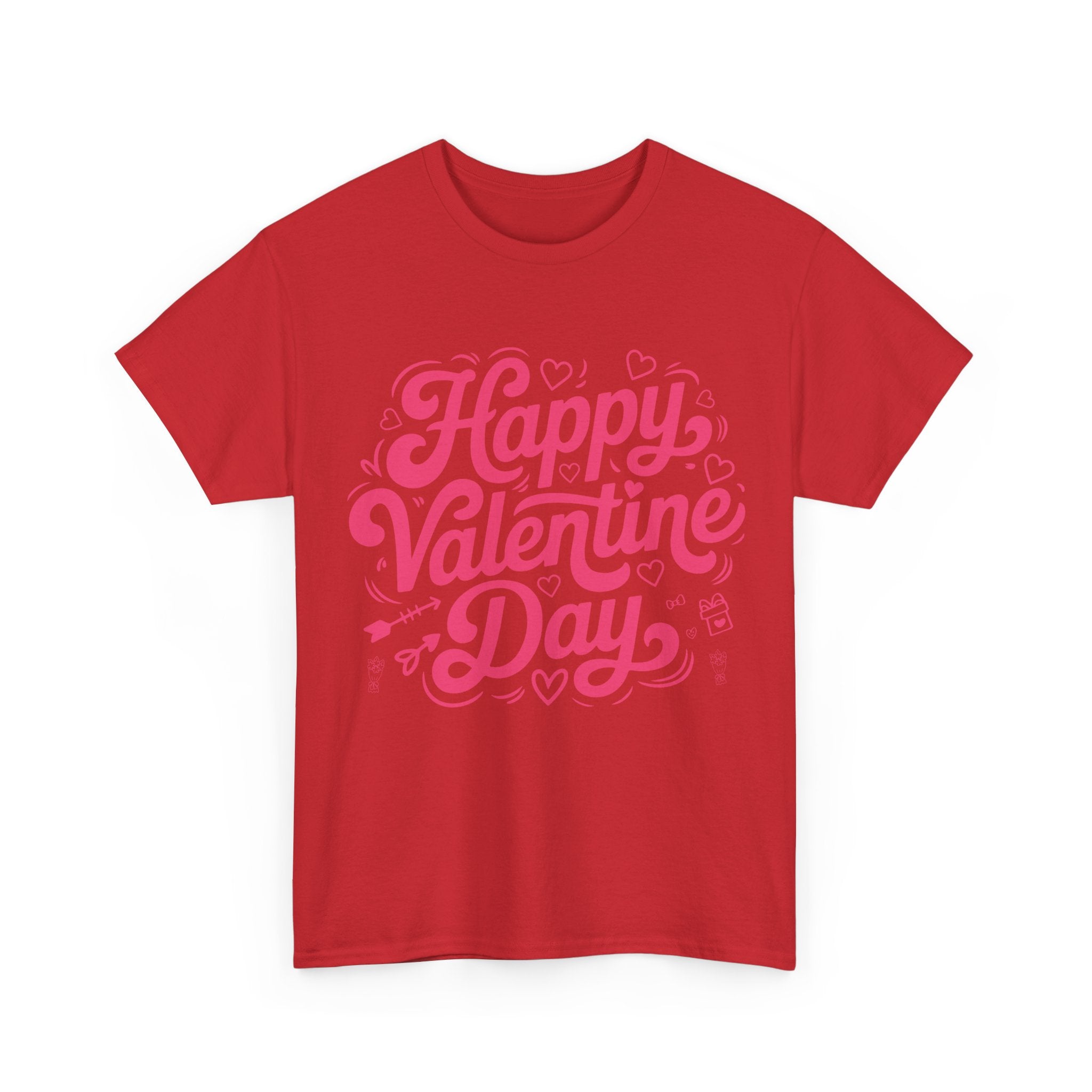 Happy Valentine Day Tee — Pink Heart & Love Icons Valentine's Unisex Cotton Shirt
