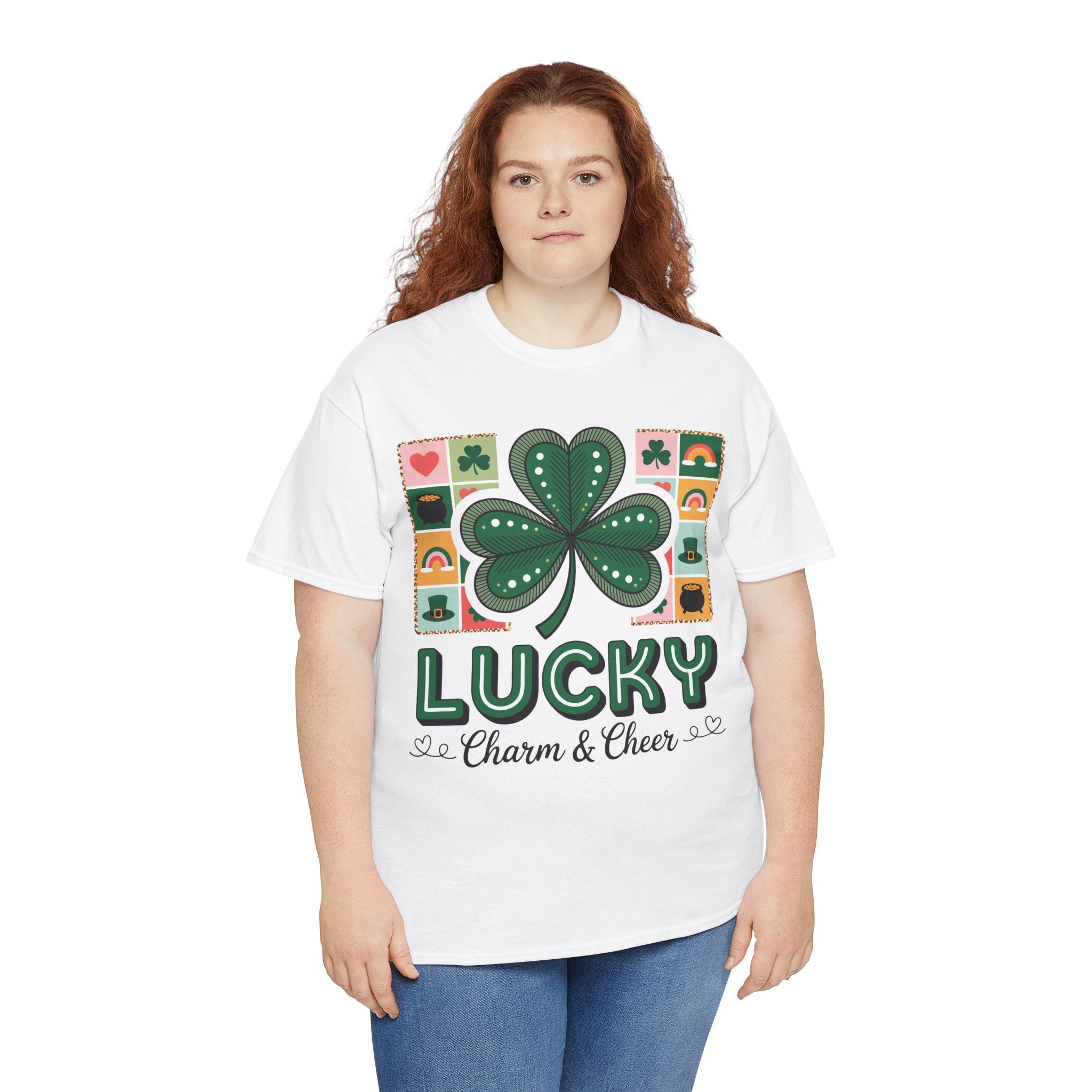 Lucky Charm & Cheer Clover Tee — Patchwork St. Patrick’s Day Unisex Cotton T-Shirt