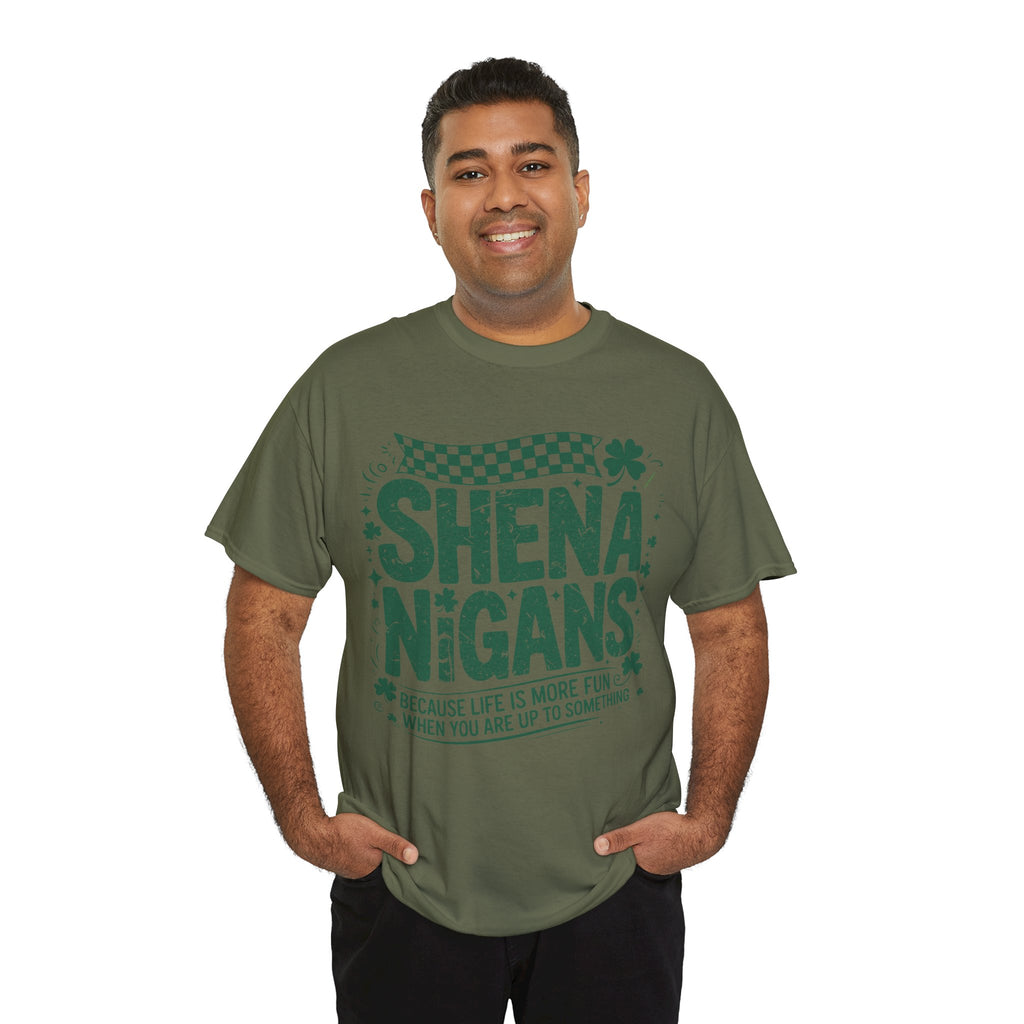 Shenanigans Clover Tee — Bright Green St. Patrick’s Day Shirt with Checkered Flag Unisex Cotton Tee
