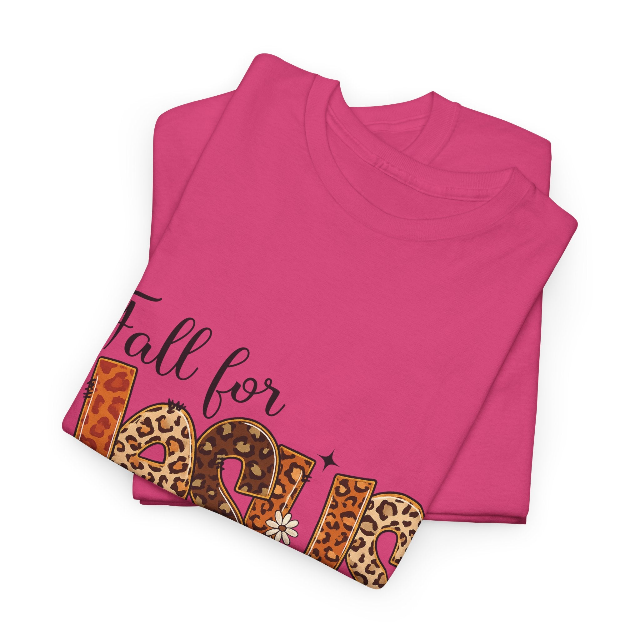JESUS Leopard Print Fall T-Shirt — Pumpkins, Leaves & Floral Christian Unisex Cotton Tee