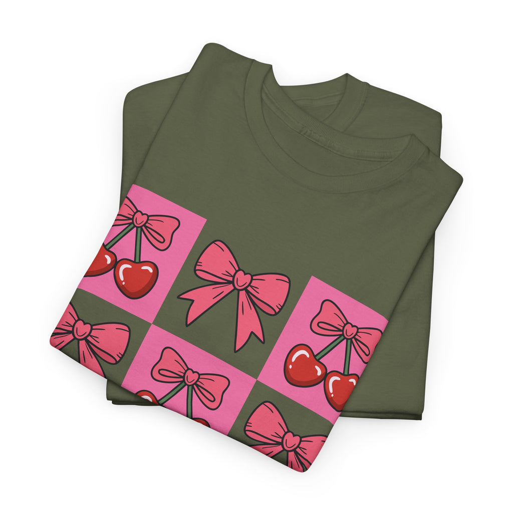 Cherry & Pink Bow Checkered Unisex Cotton Tee