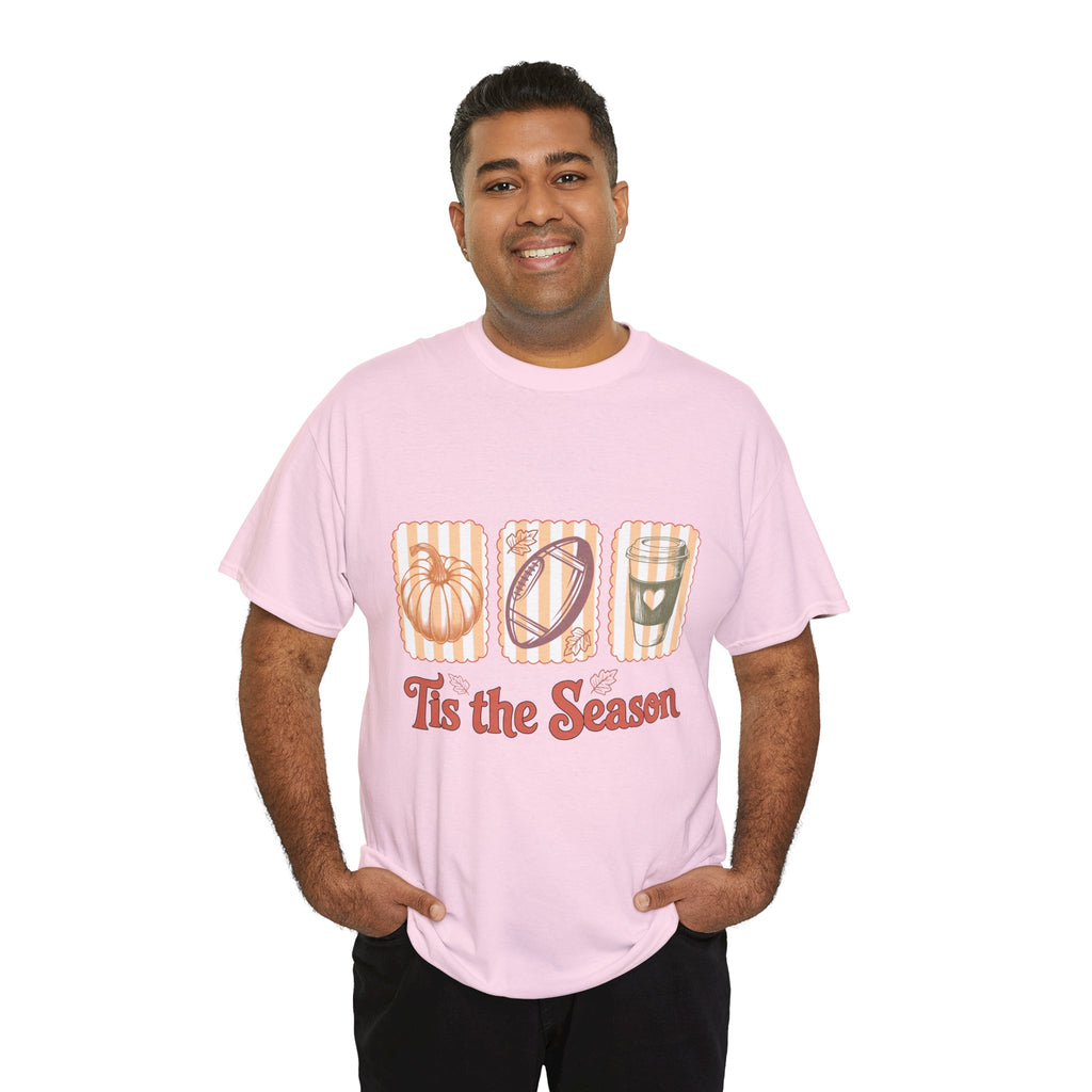 Tis the Season Pumpkin, Football & Coffee Fall Unisex Cotton T-Shirt