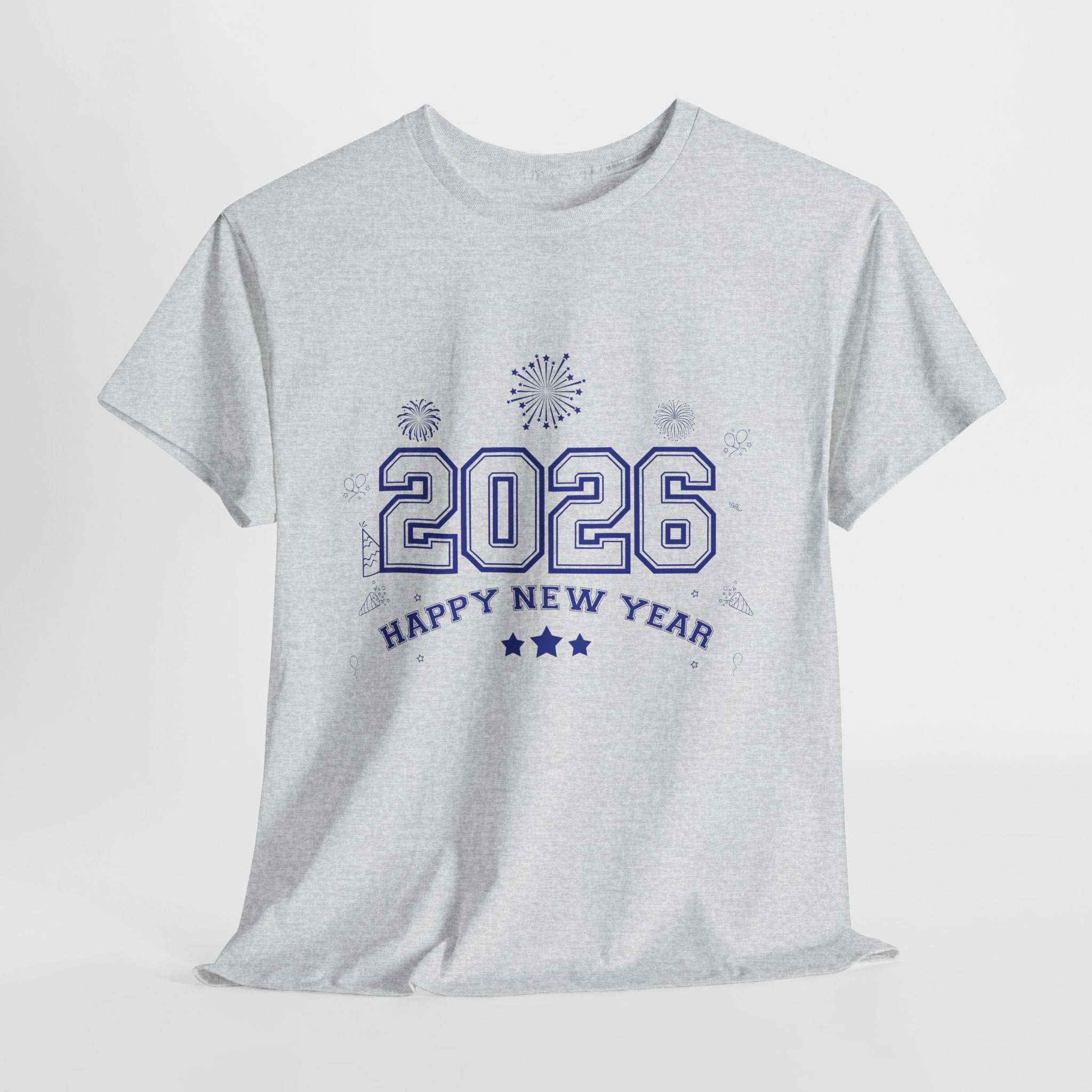 Happy New Year 2026 Varsity Tee — Fireworks & Confetti Celebration Unisex Cotton Tee
