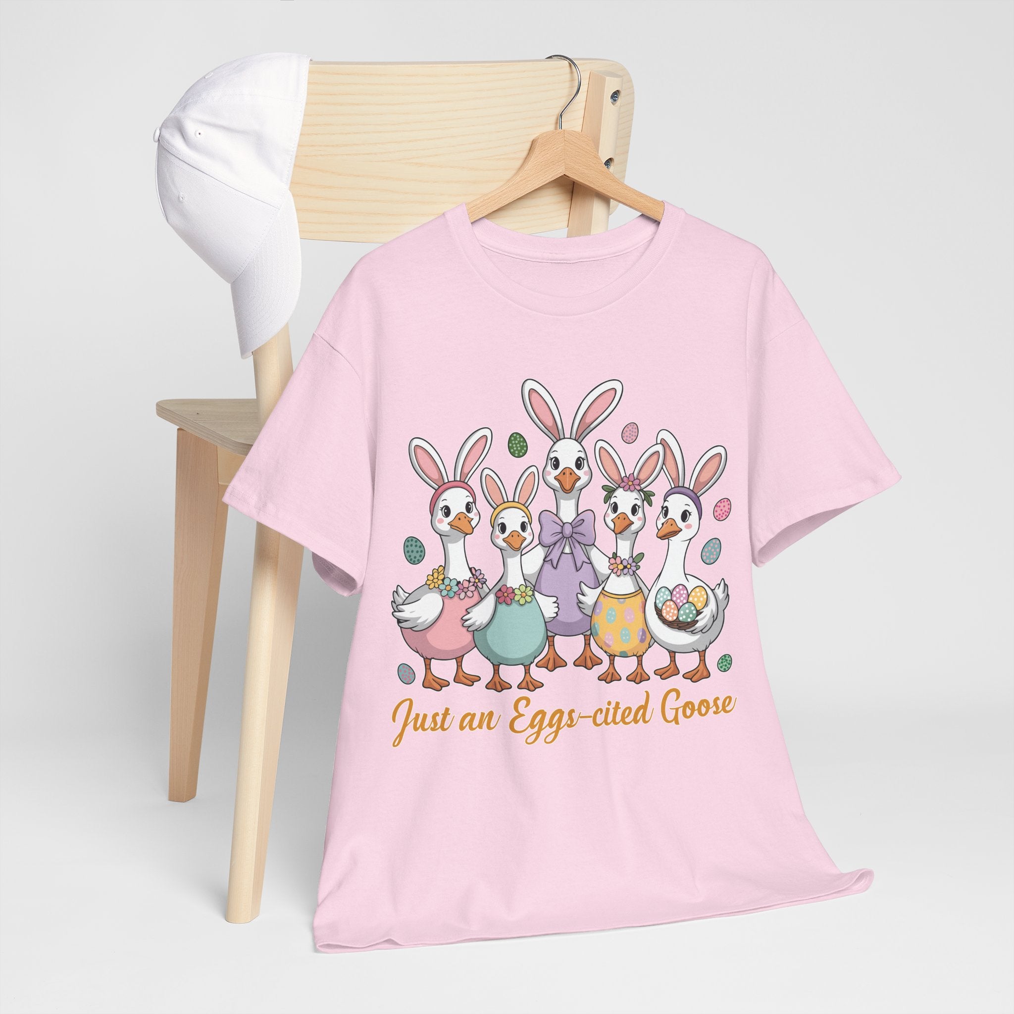 Just an Eggs-cited Goose Easter Tee — Funny Geese in Bunny Ears Unisex Cotton Tee
