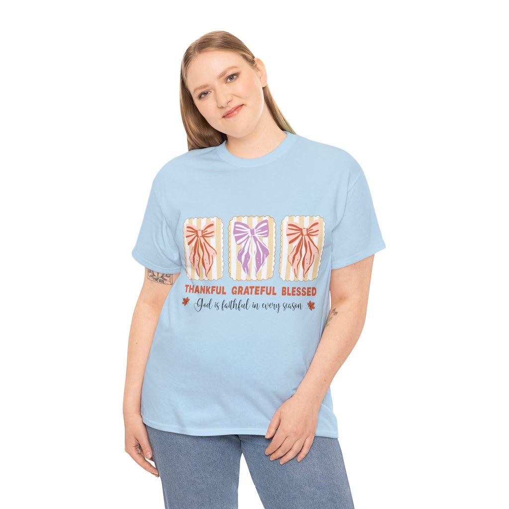 Thankful Grateful Blessed Fall Tee — God Is Faithful Pastel Bows..Unisex Cotton Tee