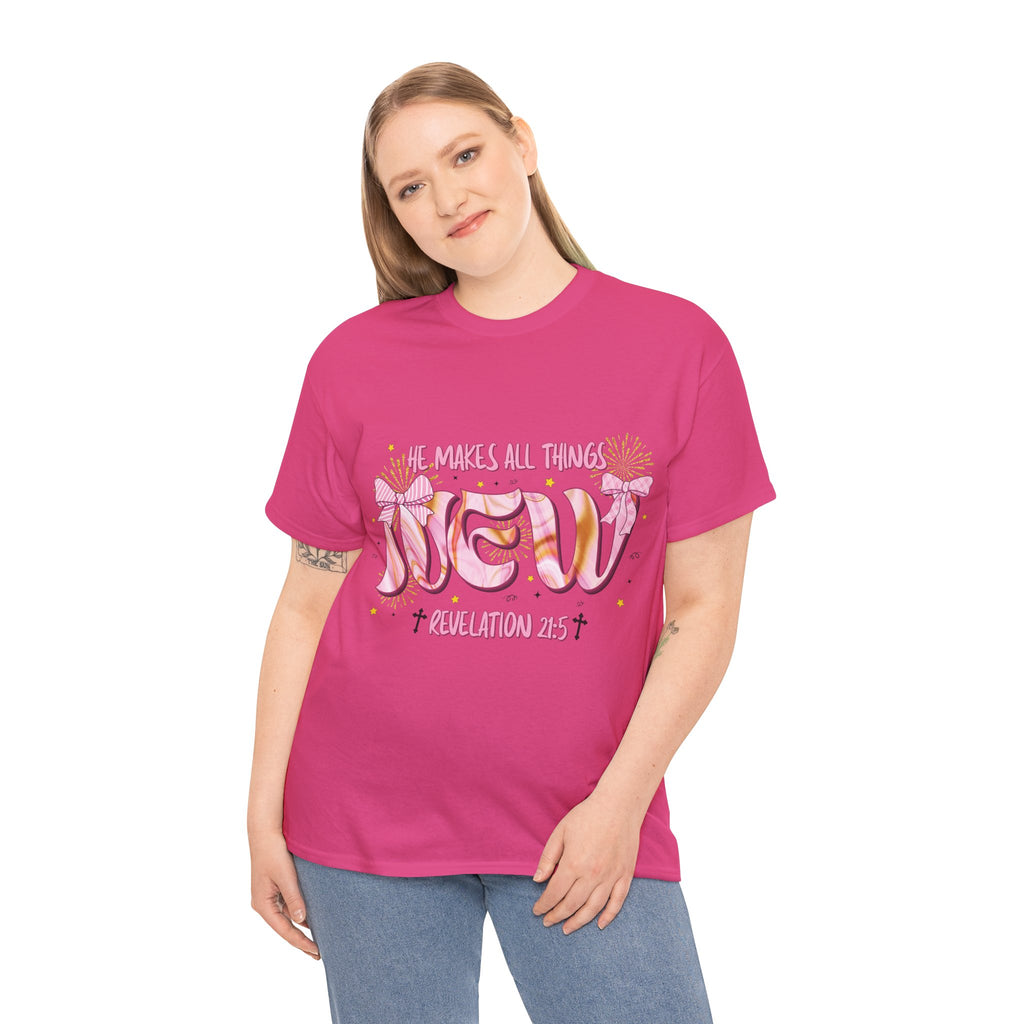Christian Marble Tee — “He Makes All Things New” (Revelation 21:5)... Unisex Cotton Tee