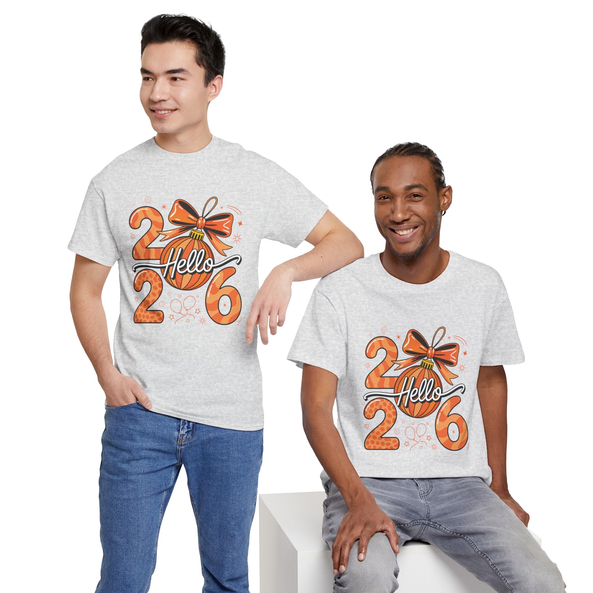 Hello 2026 Christmas Ornament Tee — Festive Orange Holiday Unisex Cotton T-Shirt