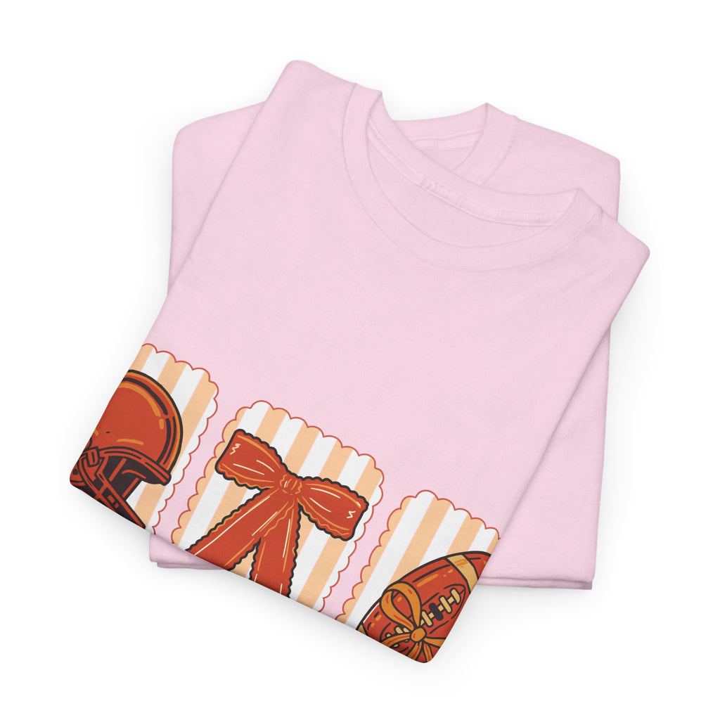 Touch Down Season Football Tee — Striped Fall Helmet & Bow Design Unisex Cotton Tee