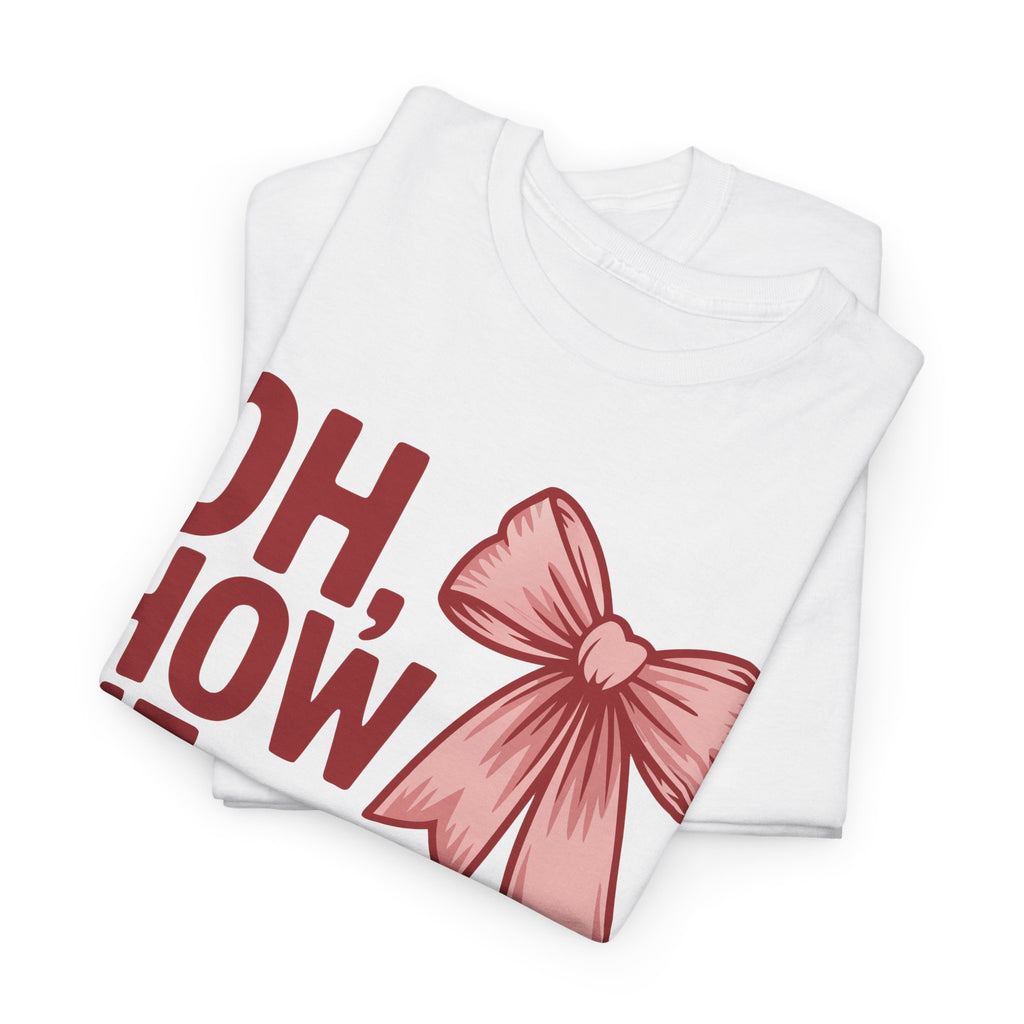 Oh, How He Loves Us Christian Valentine Tee — 1 John 4:10 Red & Pink Unisex Cotton Tee