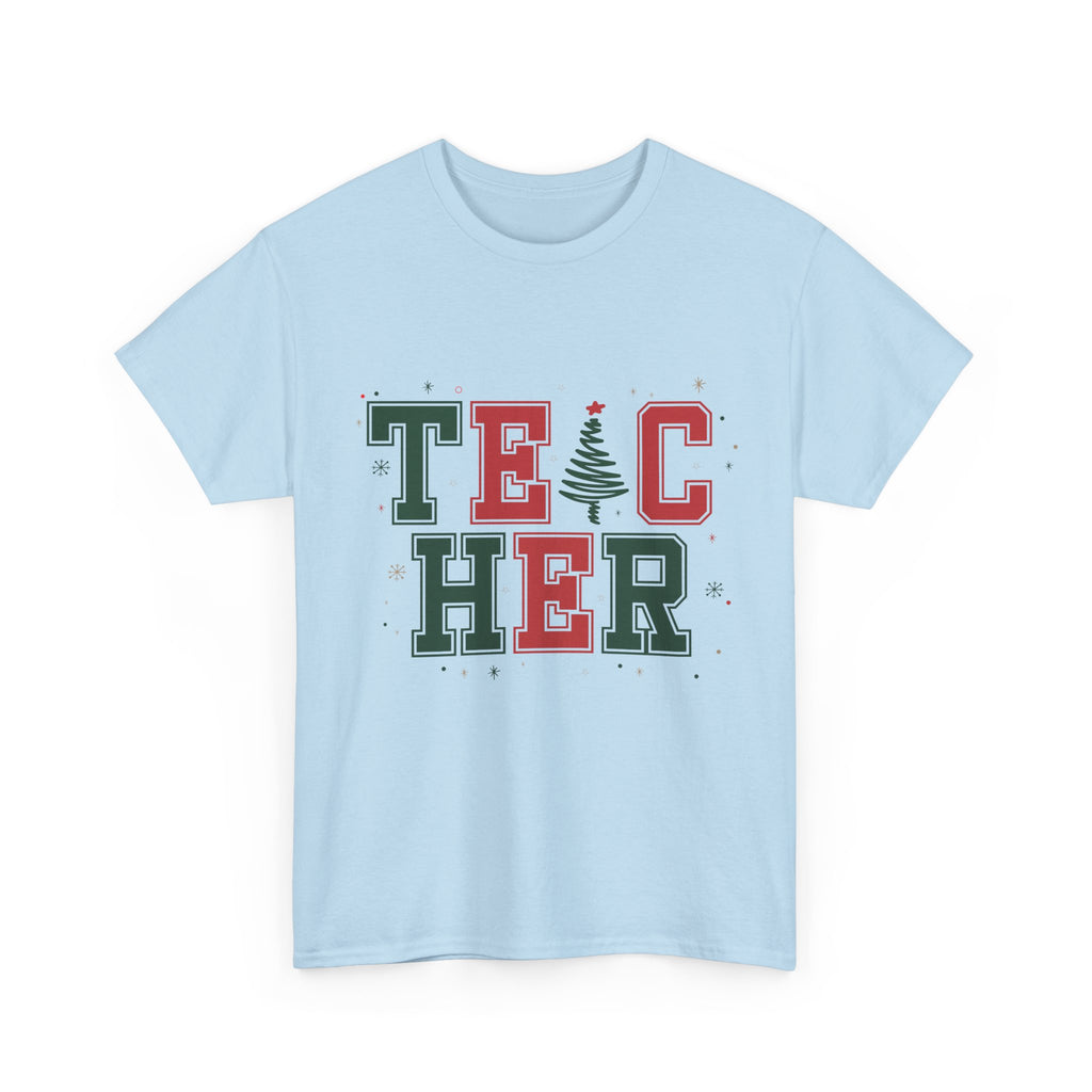Teacher Christmas Varsity T-Shirt — Red & Green Holiday Unisex Cotton Tee