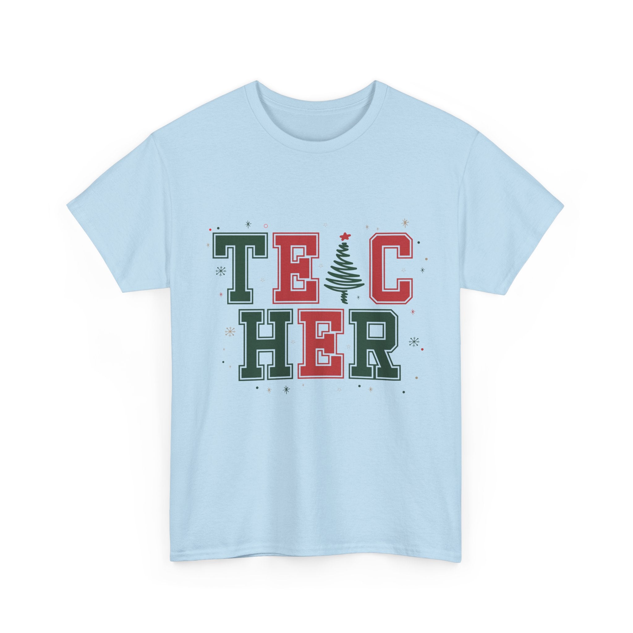 Teacher Christmas Varsity T-Shirt — Red & Green Holiday Unisex Cotton Tee
