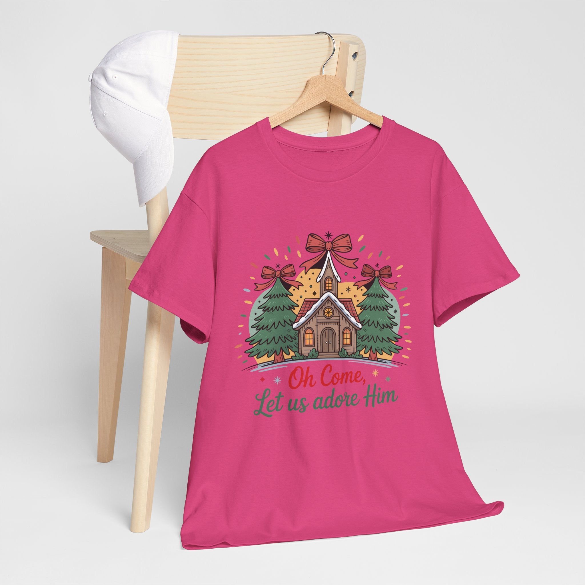 Oh Come Let Us Adore Him Christmas Tee — Church & Trees Holiday Unisex Cotton Tshirt