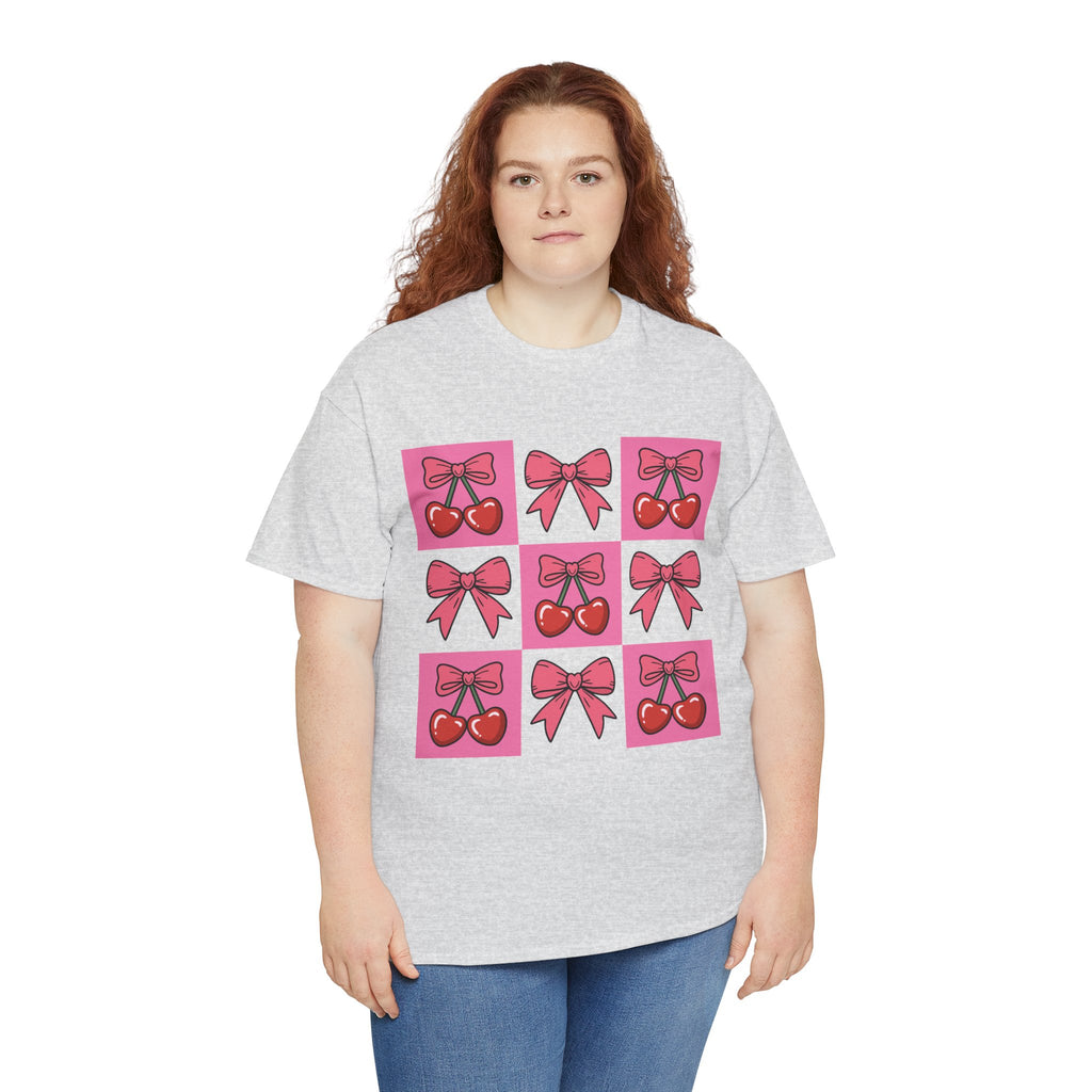 Cherry & Pink Bow Checkered Unisex Cotton Tee