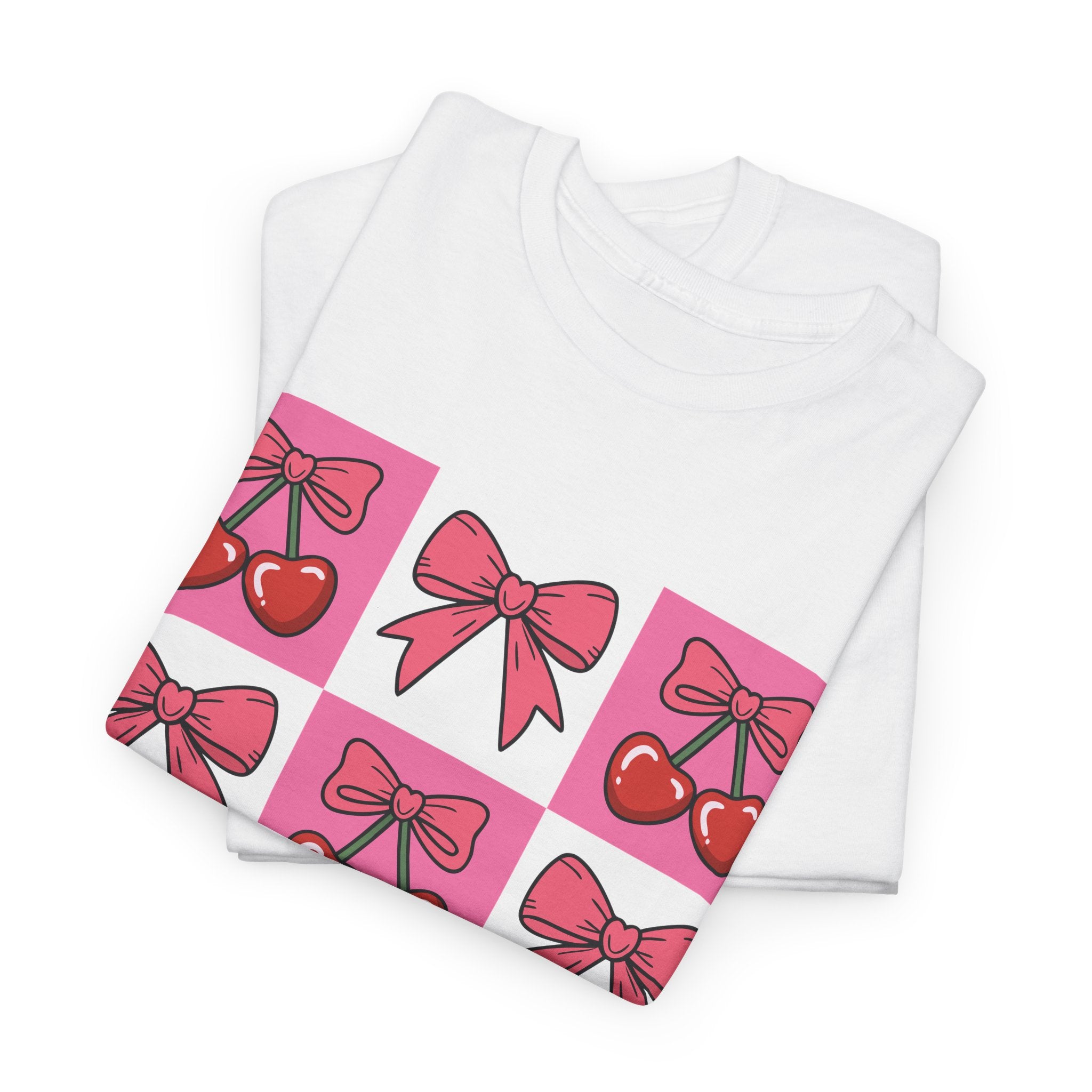 Cherry & Pink Bow Checkered Unisex Cotton Tee