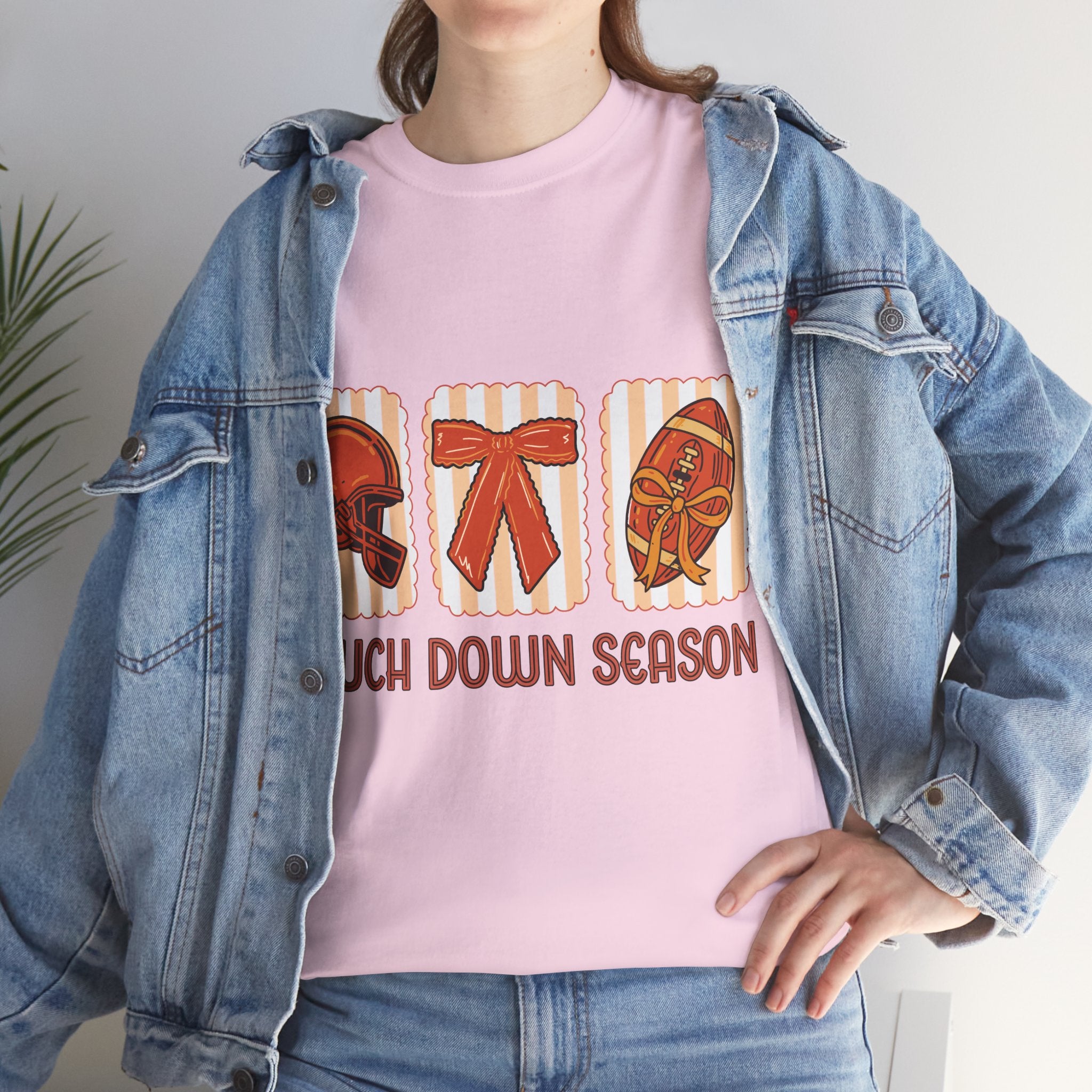 Touch Down Season Football Tee — Striped Fall Helmet & Bow Design Unisex Cotton Tee