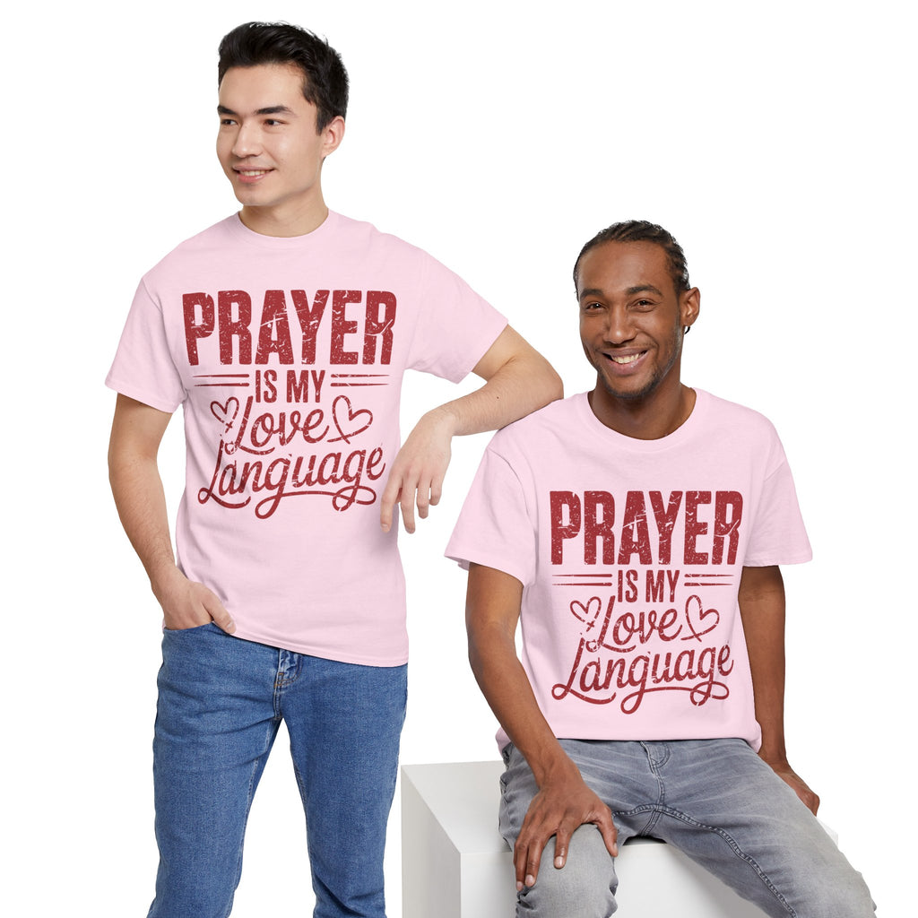 Prayer Is My Love Language T-Shirt — Faith-Inspired Red Hearts Unisex Cotton Tee