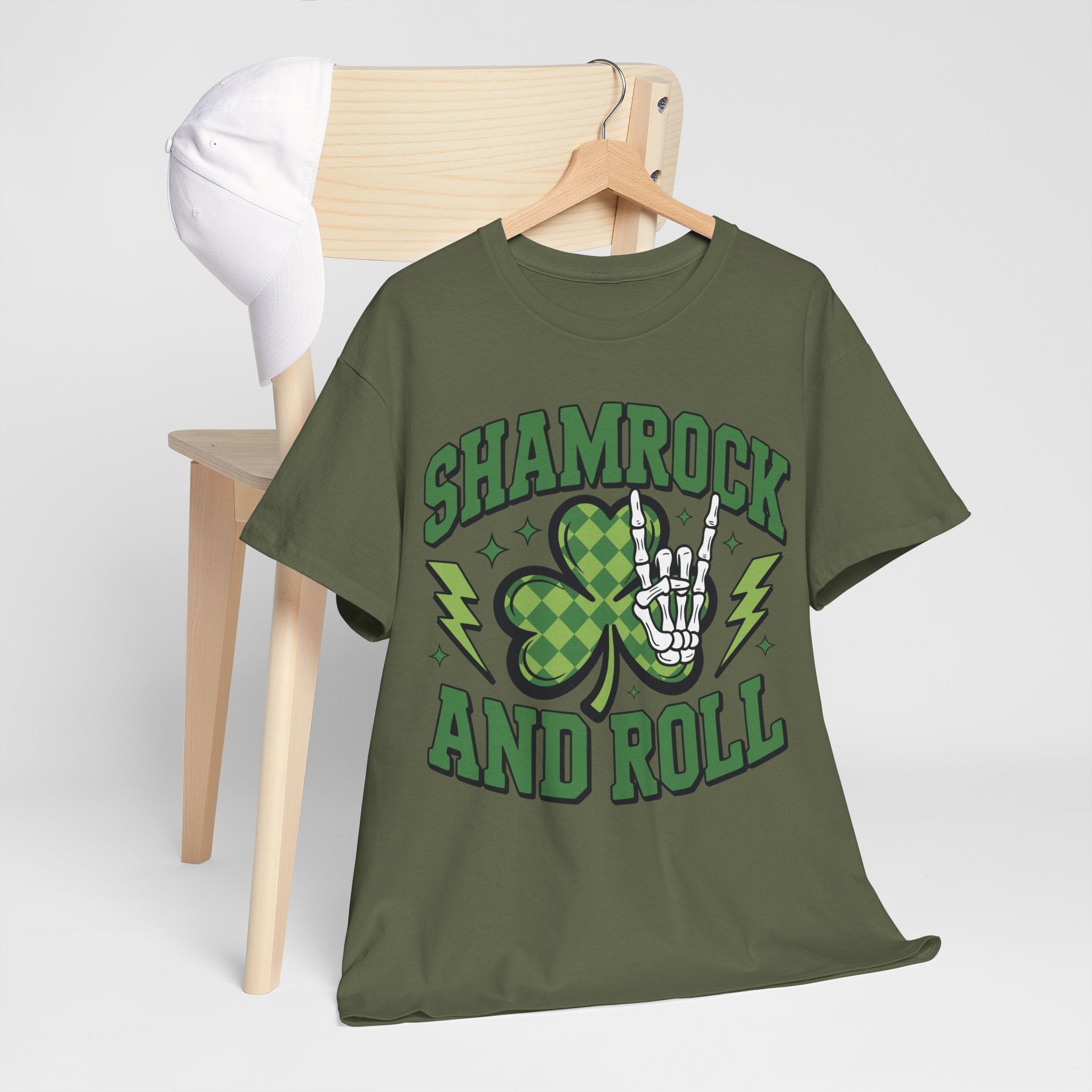 Shamrock and Roll Tee — Skeleton Hand & Lightning St. Patrick’s Rock Unisex Cotton Shirt