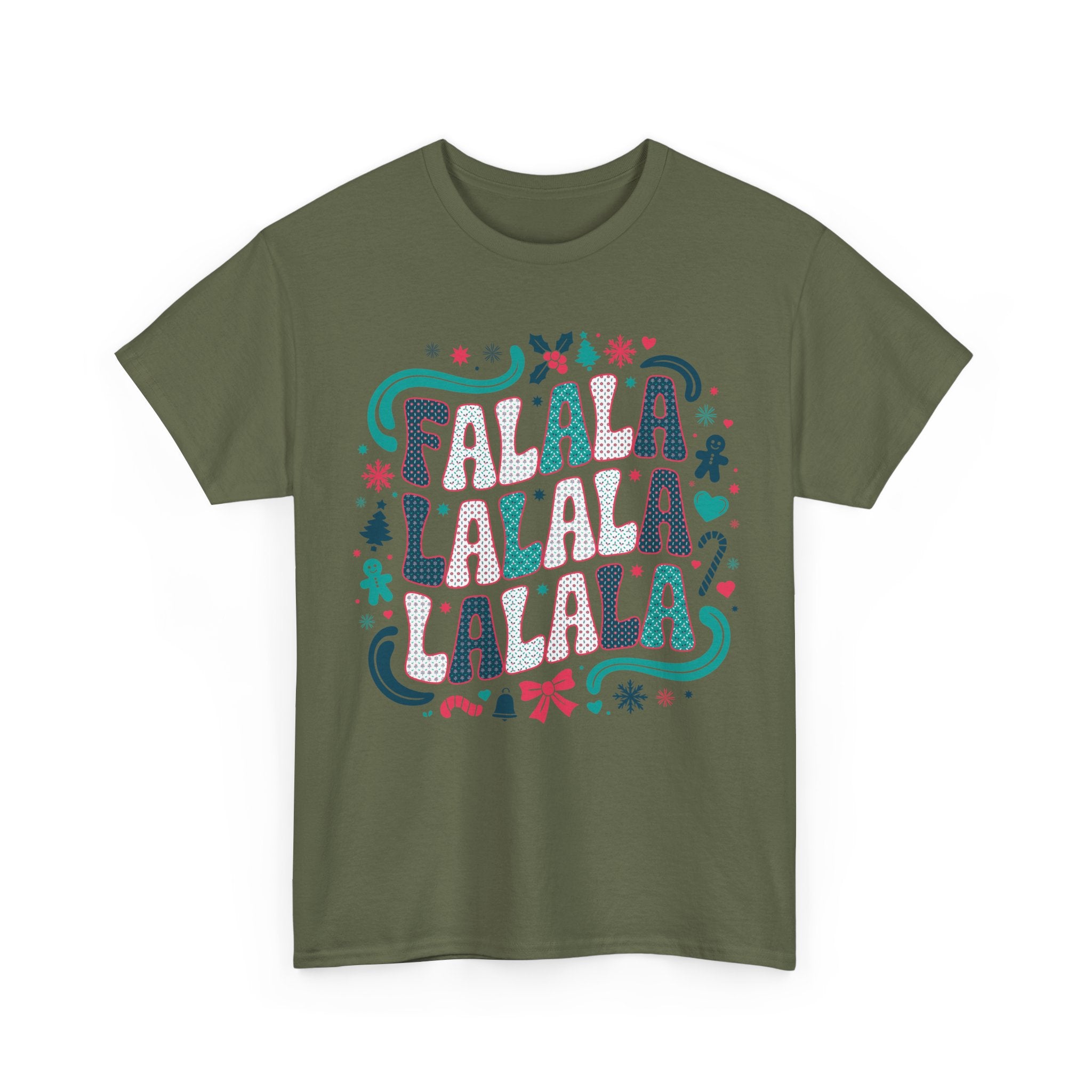 Fa La La La La Christmas T-Shirt — Festive Candy Cane & Gingerbread Holiday Unisex Cotton Tee