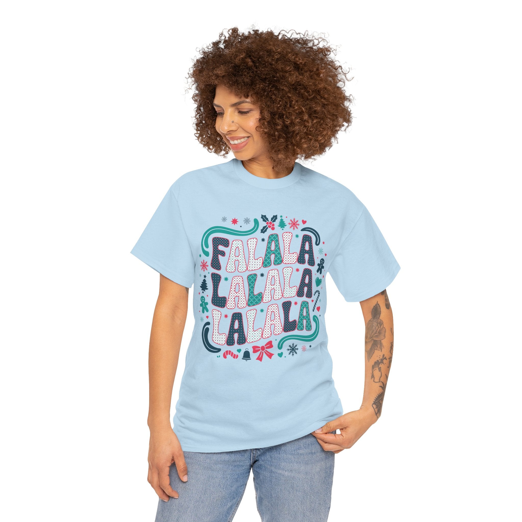 Fa La La La La Christmas T-Shirt — Festive Candy Cane & Gingerbread Holiday Unisex Cotton Tee