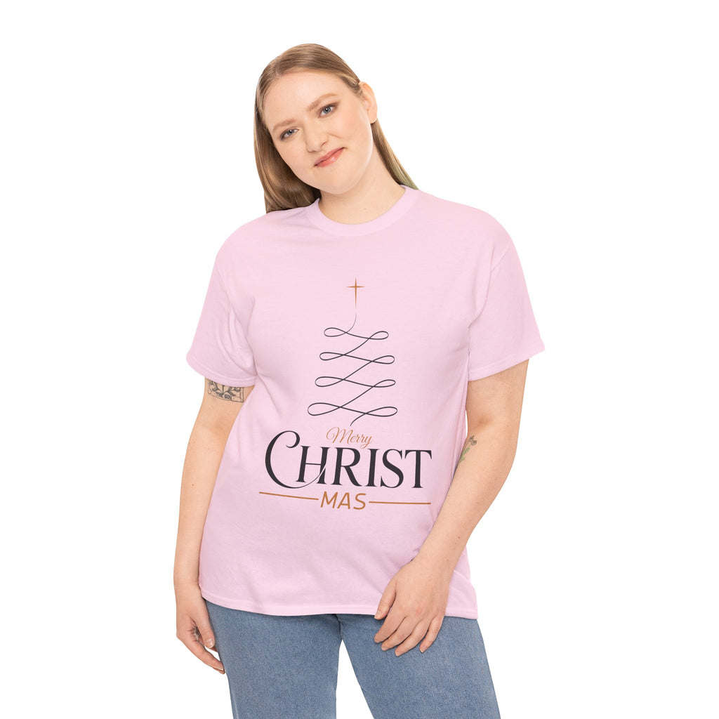 Merry Christmas Gold Cross Tree Unisex Cotton Tee