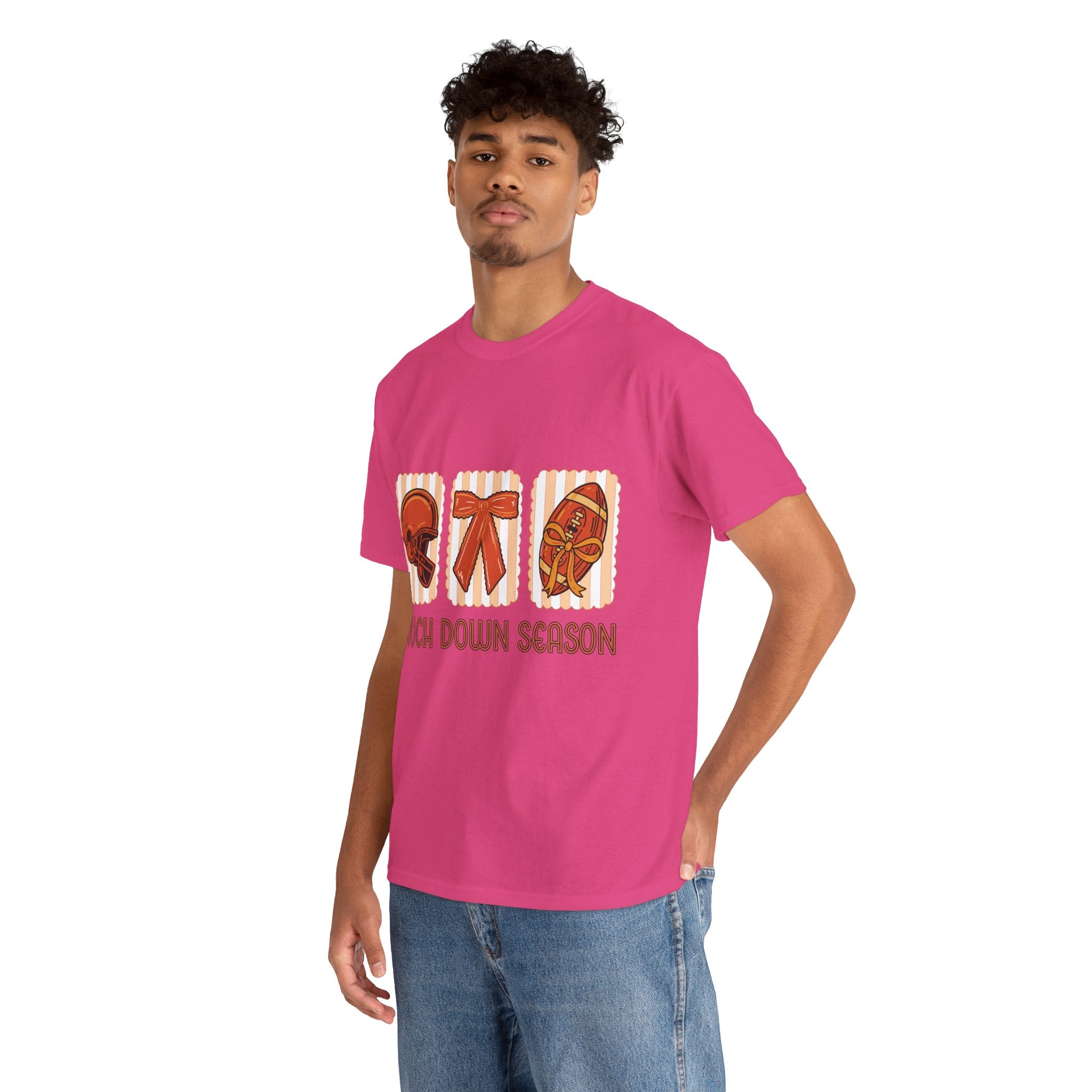 Touch Down Season Football Tee — Striped Fall Helmet & Bow Design Unisex Cotton Tee