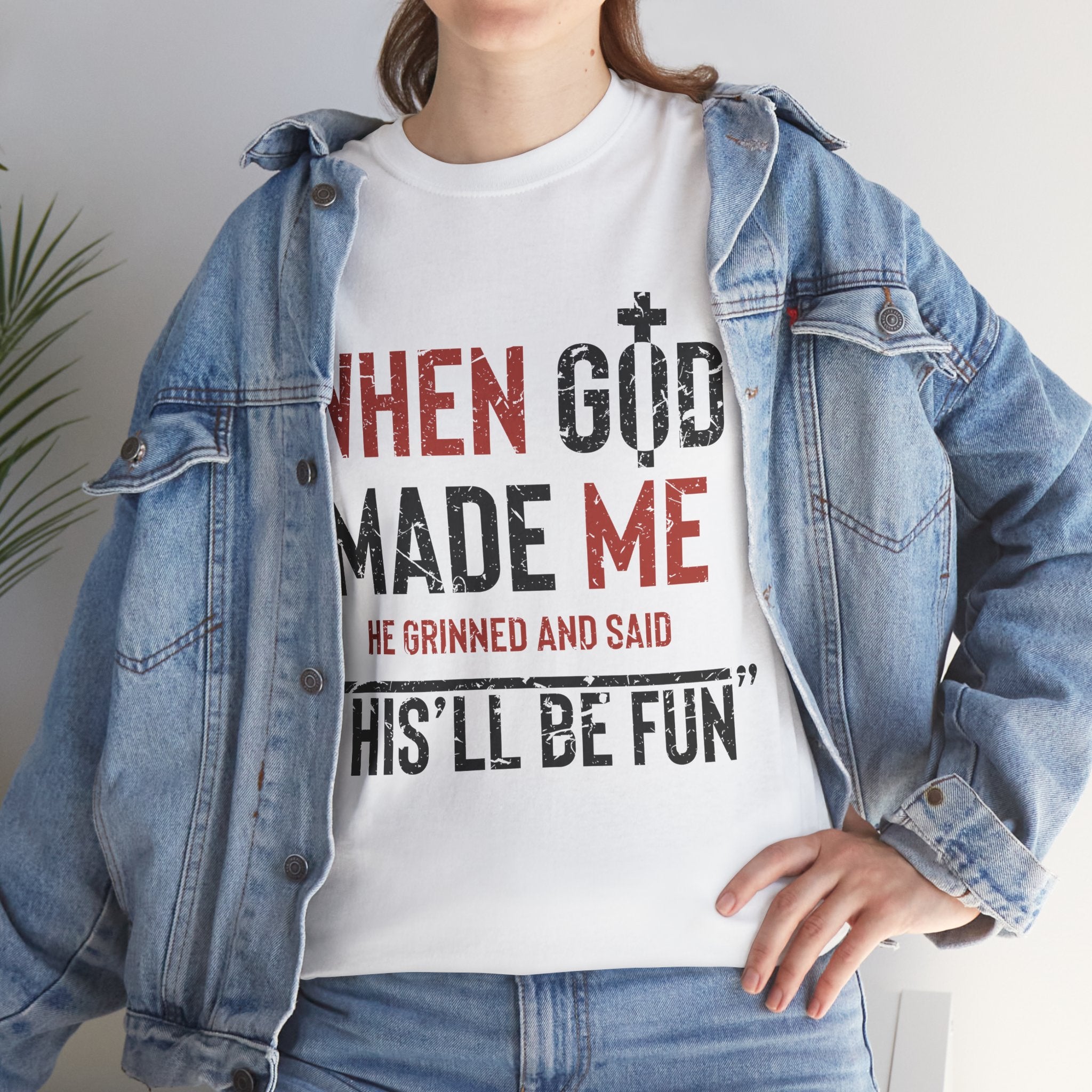 Humorous Grunge Quote Tee — "When He Saw Me, He Grinned and Said"Unisec Cotton Tee